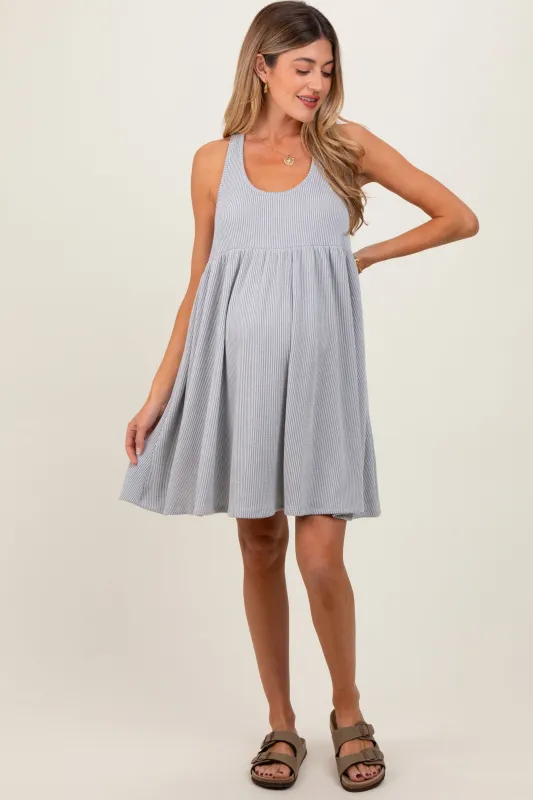 Heather Grey Ribbed Sleeveless Open Back Maternity Midi Dress sold by Pinkblush