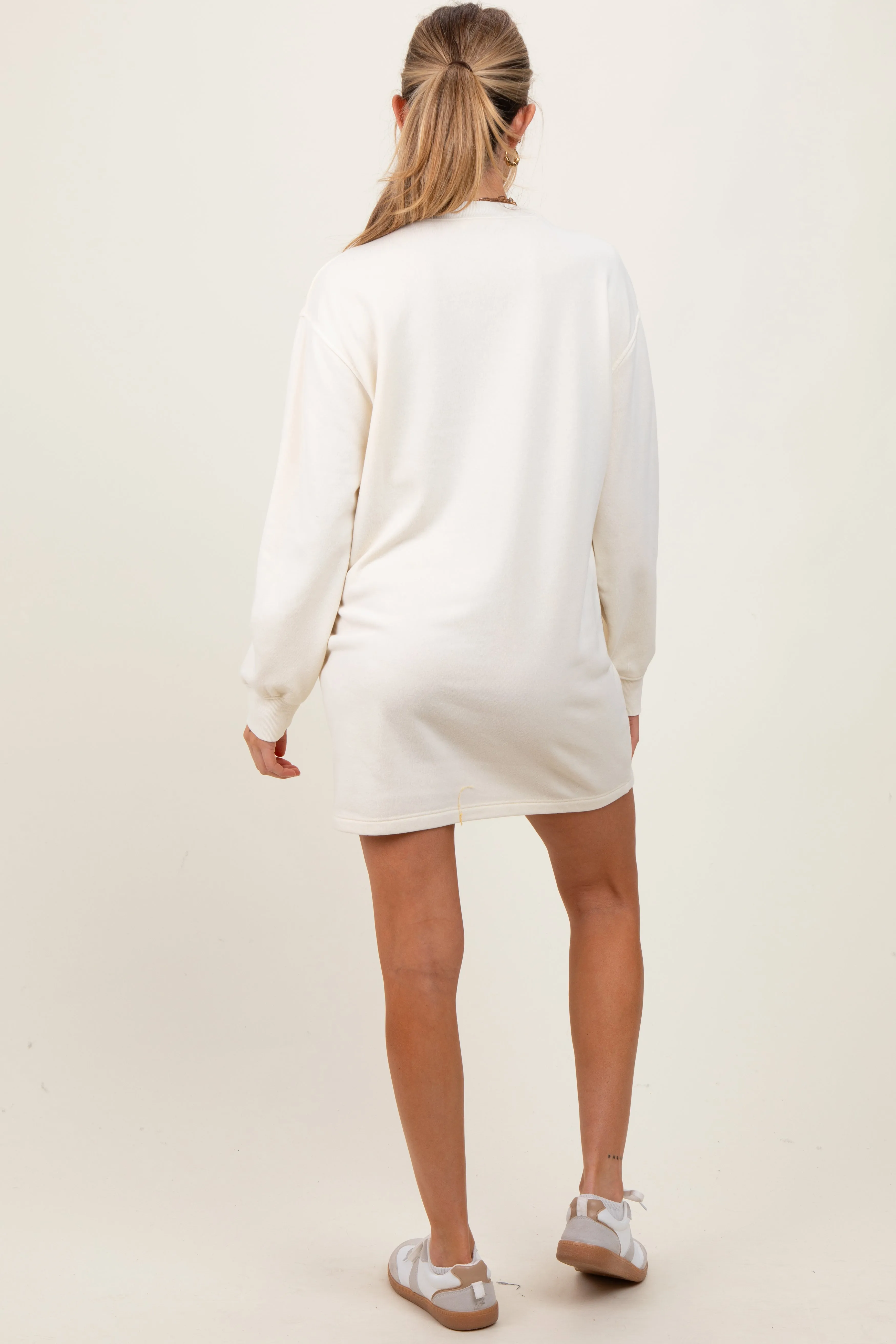 Cream Long Sleeve Oversized Sweatshirt Maternity Mini Dress sold by Pinkblush product image thumbnail 4