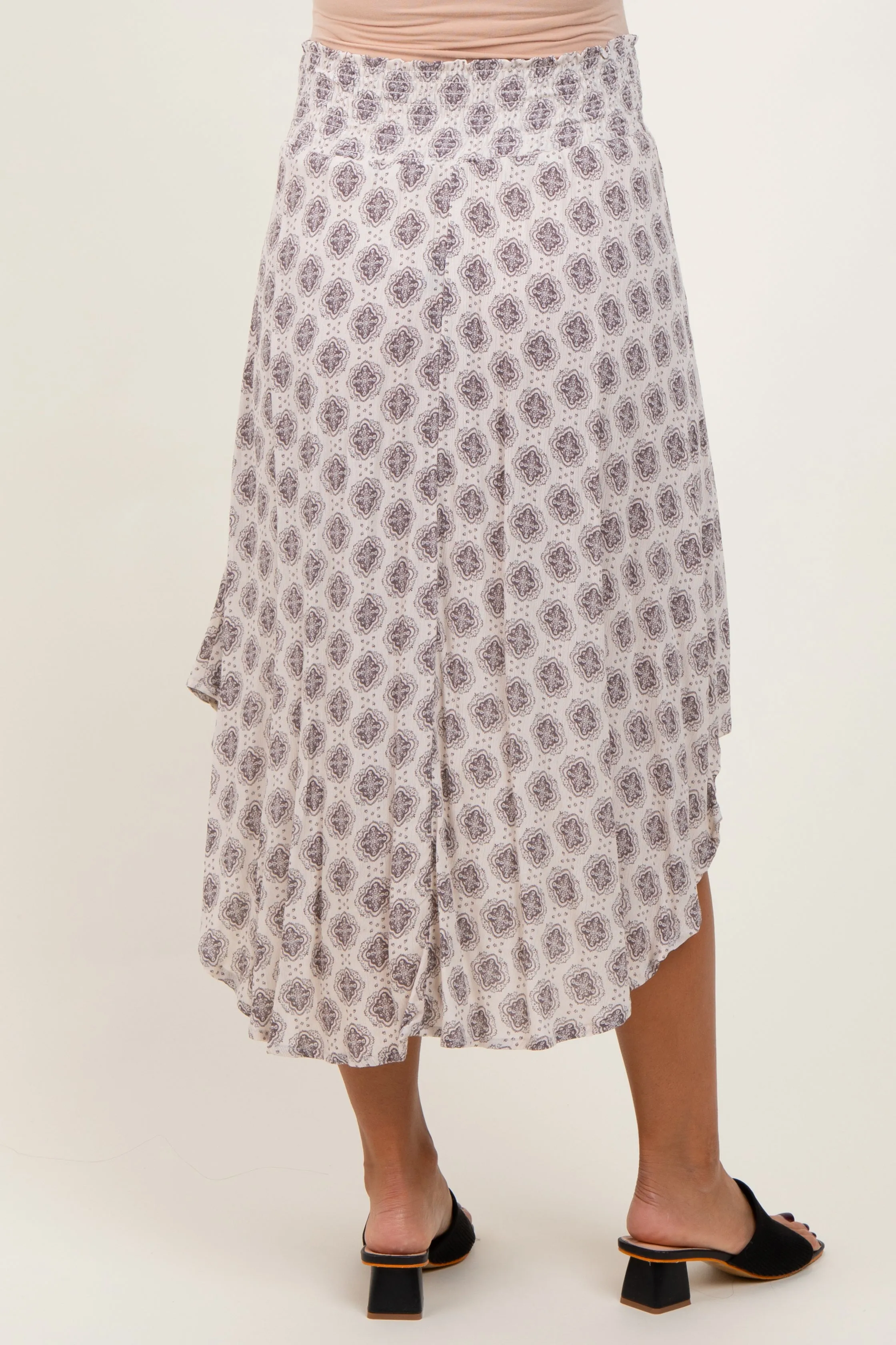 Grey Damask Print Smocked Waistband Maternity Midi Skirt sold by Pinkblush product image thumbnail 5