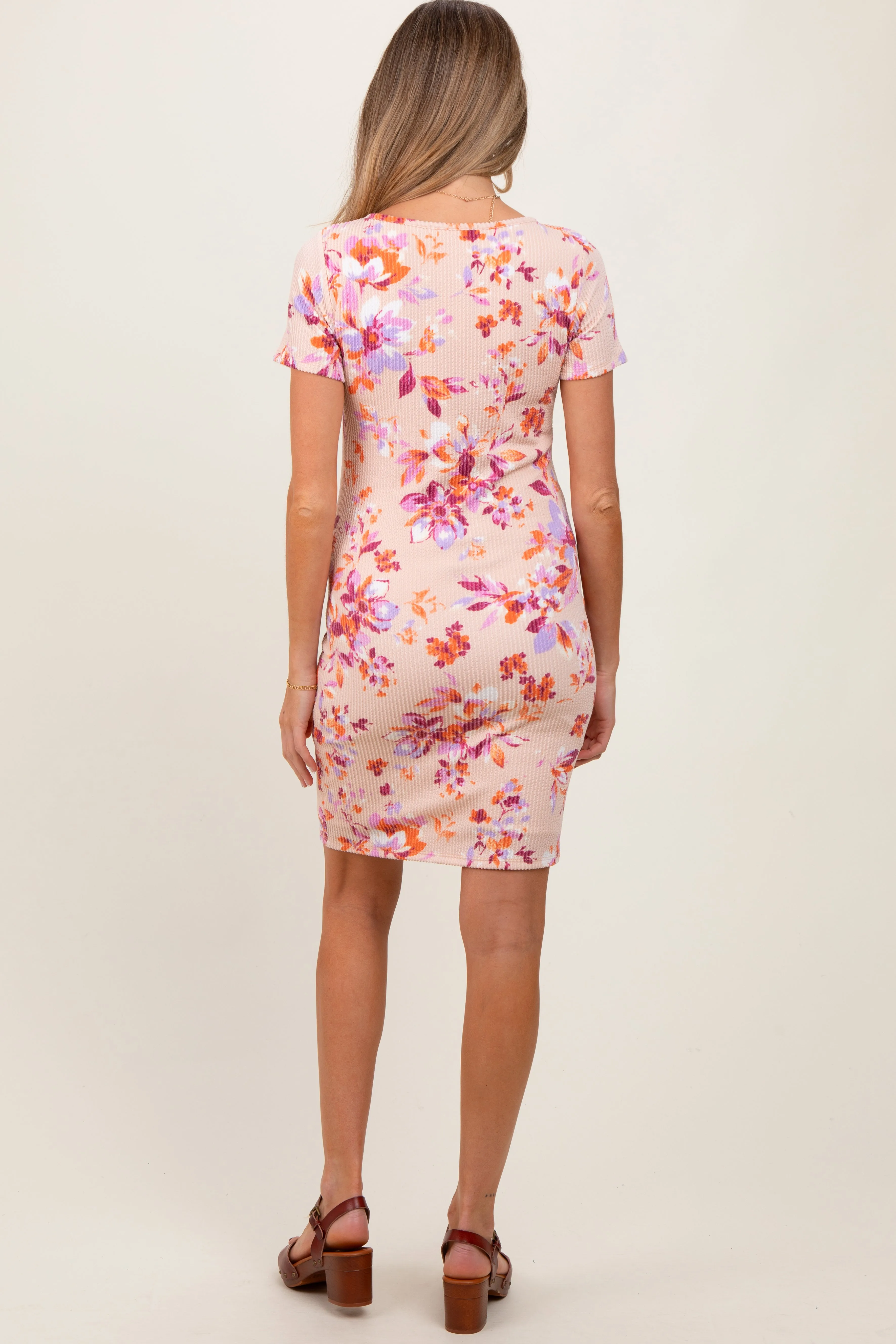 Peach Floral Short Sleeve Ruched Maternity Dress sold by Pinkblush product image thumbnail 3