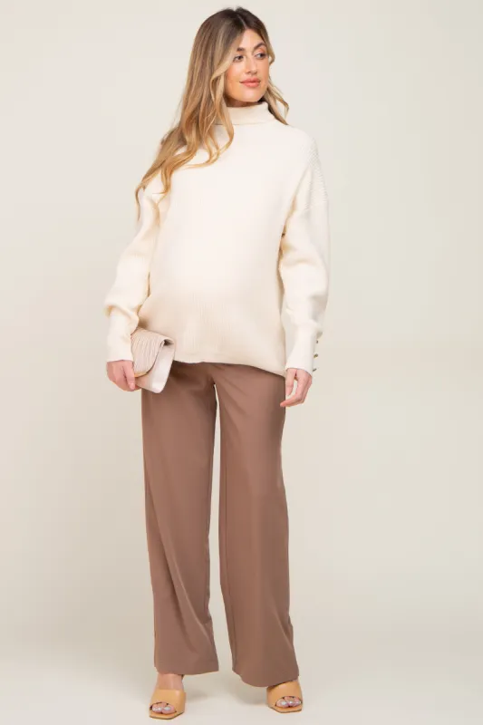 Mocha Wide Leg Maternity Dress Pants sold by Pinkblush
