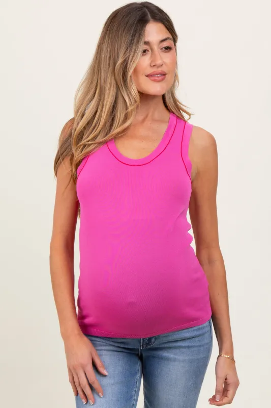 Fuchsia Knit Piping Detail Sleeveless Maternity Top sold by Pinkblush
