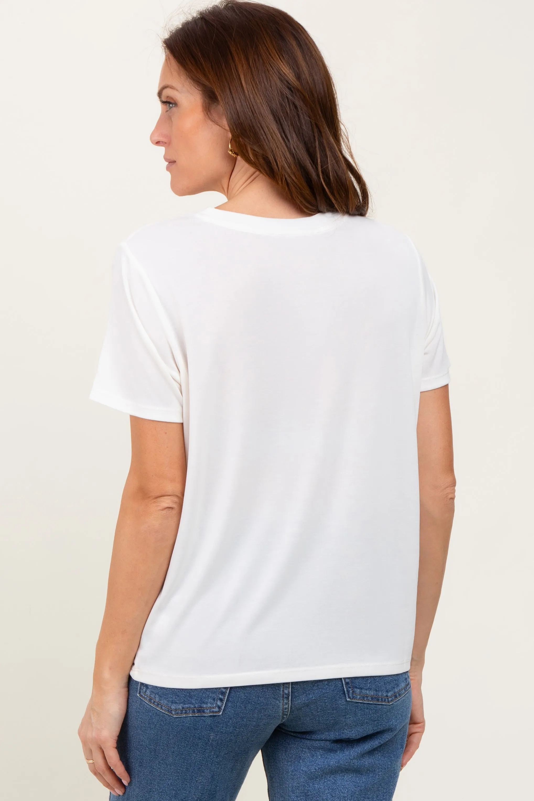 Cream Basic Round Neck Short Sleeve T-Shirt sold by Pinkblush product image thumbnail 4
