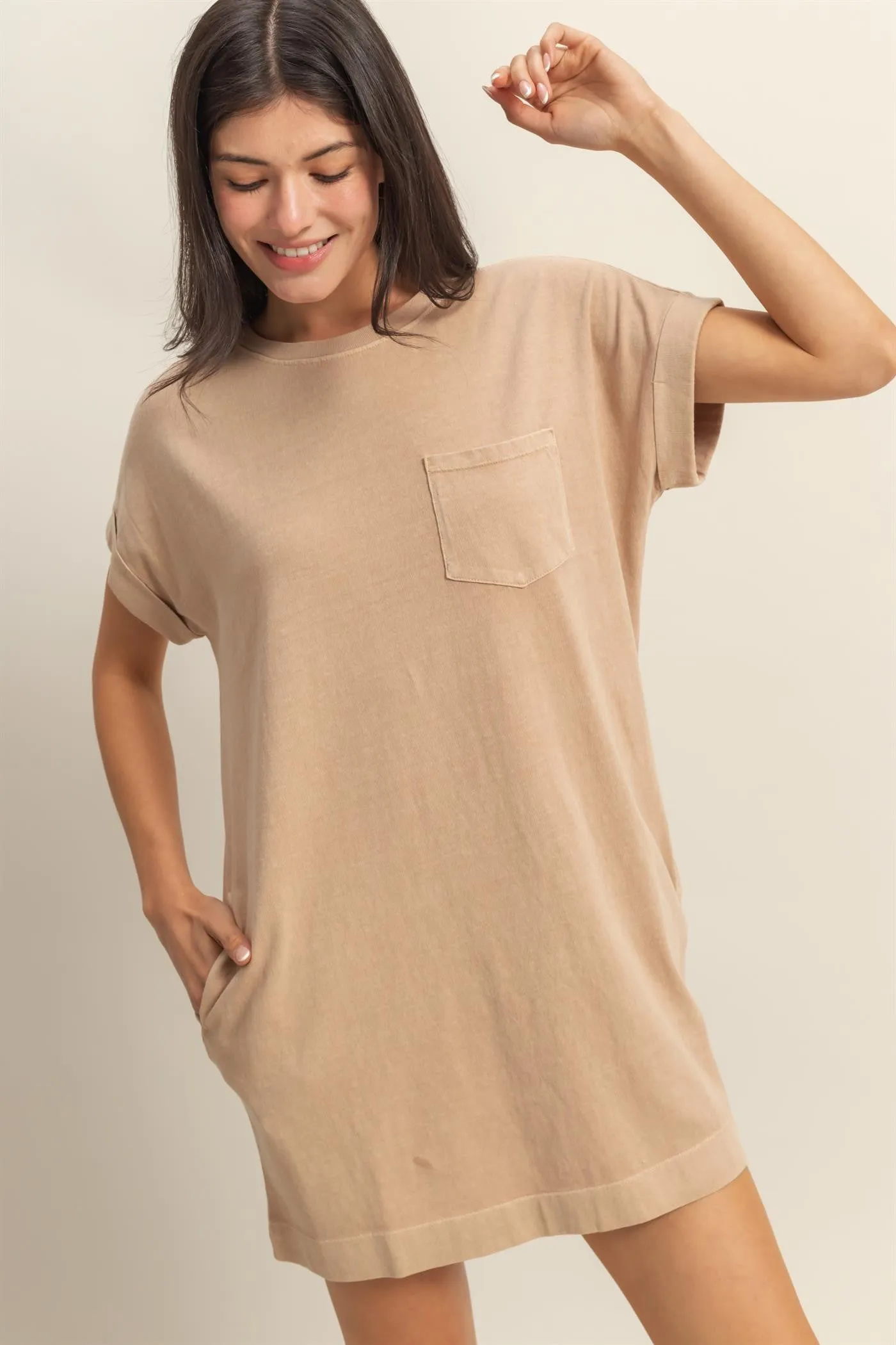 Light Taupe Maternity Mini T-Shirt Dress sold by Pinkblush product image thumbnail 5