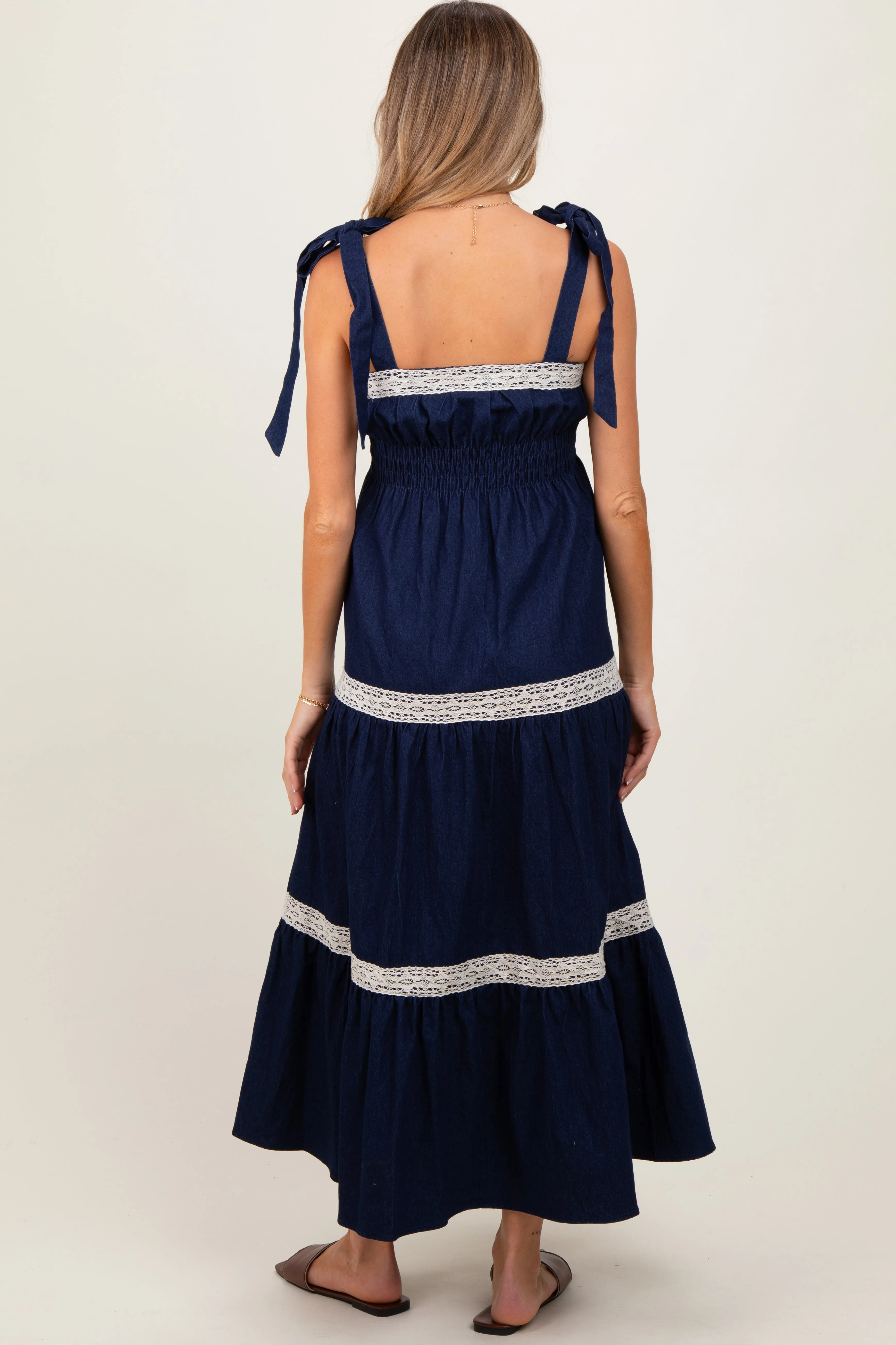 Navy Lace Trim Sleeveless Maternity Maxi Dress sold by Pinkblush product image thumbnail 2