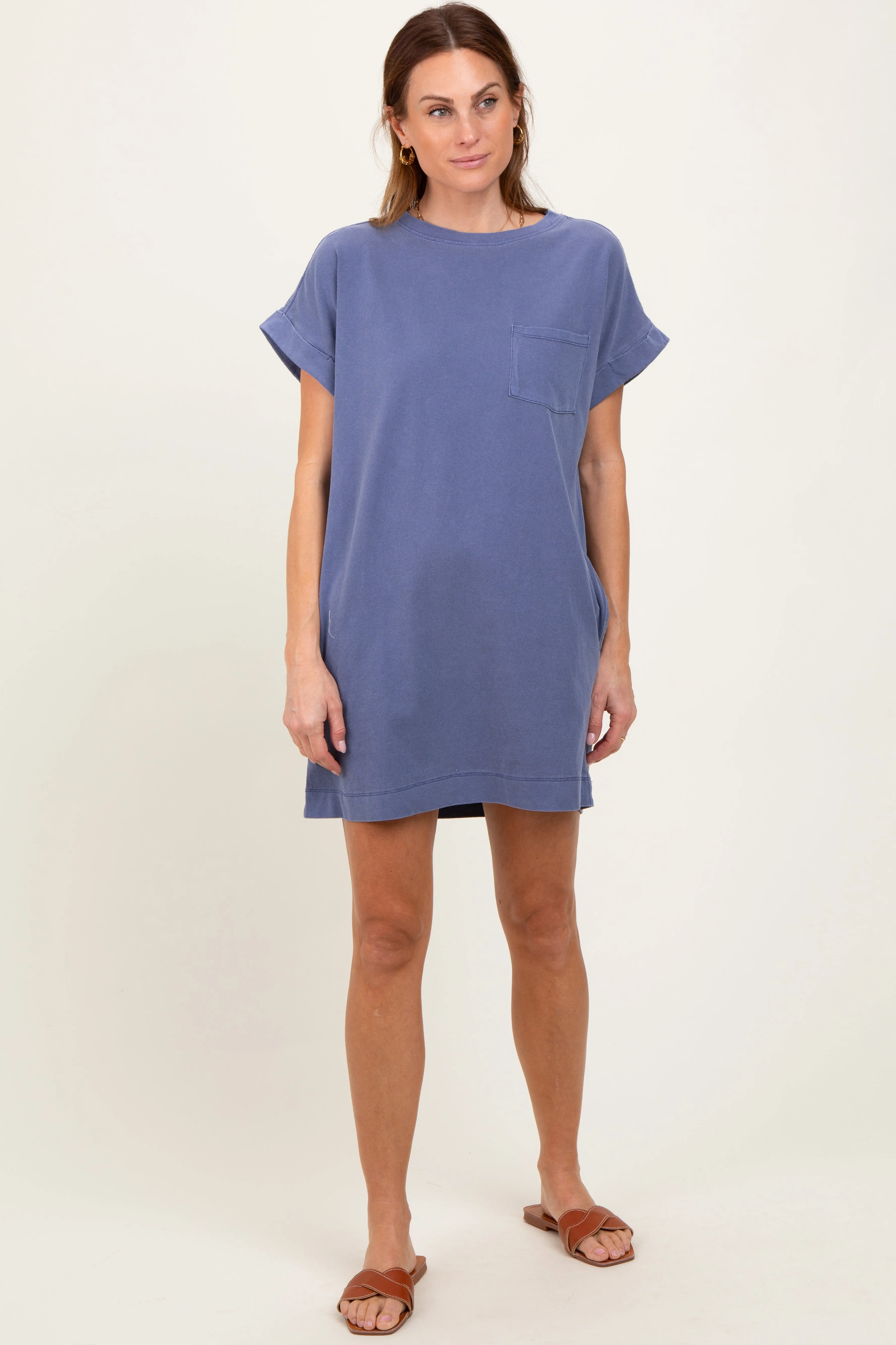 Light Navy Maternity Mini T-Shirt Dress sold by Pinkblush product image thumbnail 4