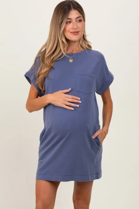Light Navy Maternity Mini T-Shirt Dress sold by Pinkblush