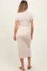 Cream Basic Crewneck Maternity Midi Dress sold by Pinkblush