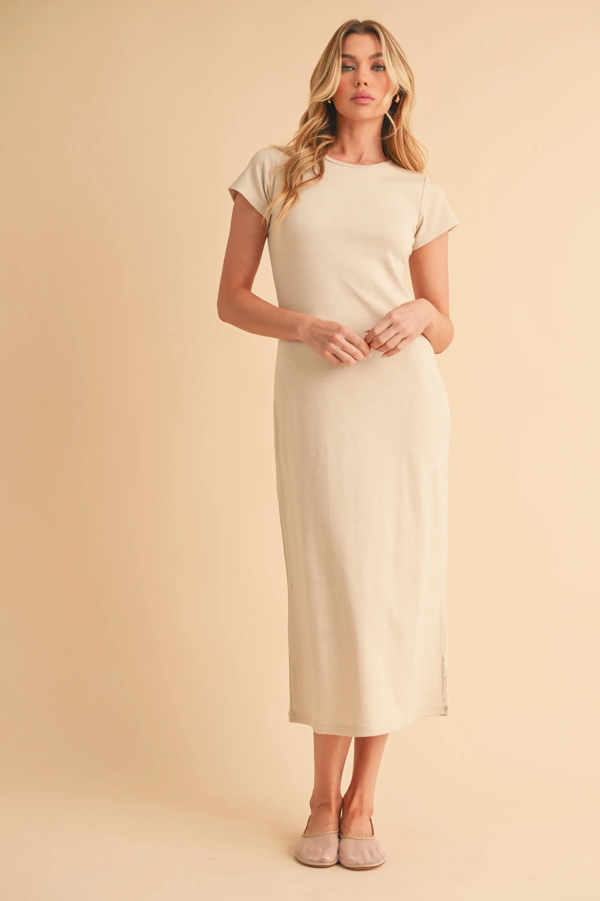 Cream Basic Crewneck Maternity Midi Dress sold by Pinkblush product image thumbnail 4