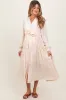 Beige Belted Long Sleeve Maternity Maxi Dress sold by Pinkblush