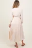 Beige Belted Long Sleeve Maternity Maxi Dress sold by Pinkblush