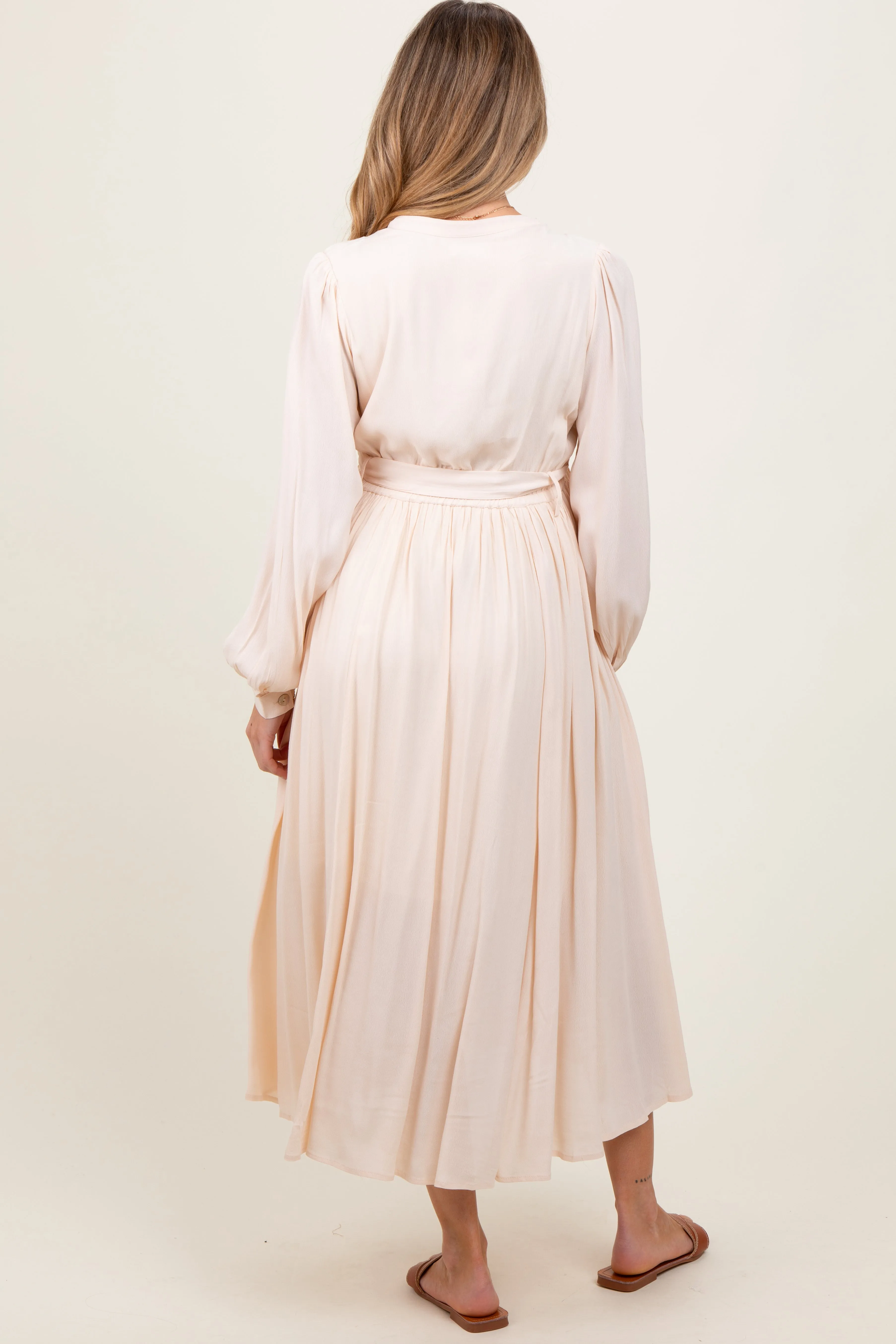 Beige Belted Long Sleeve Maternity Maxi Dress sold by Pinkblush product image thumbnail 3