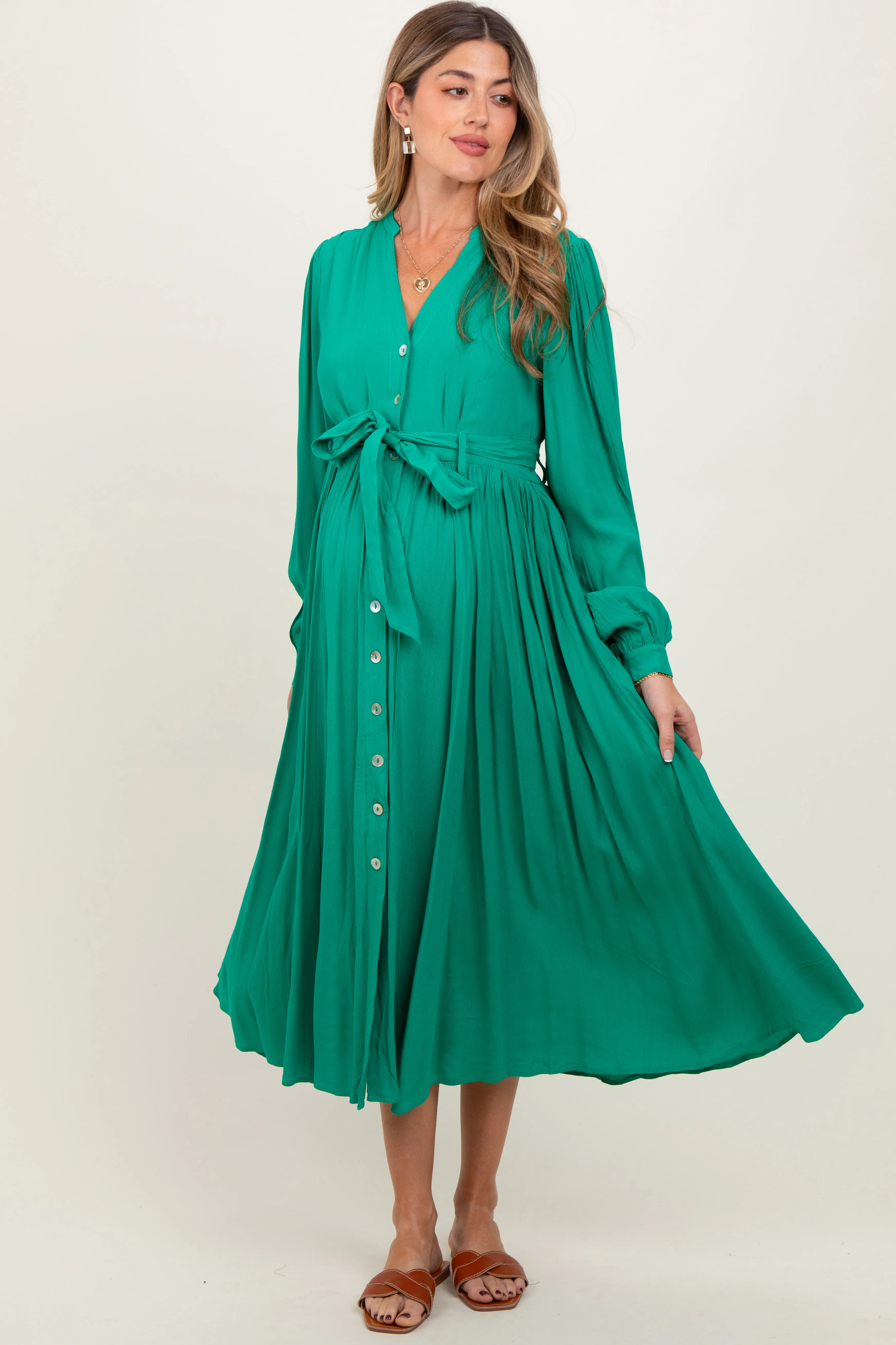 Jade Belted Long Sleeve Maternity Maxi Dress sold by Pinkblush product image thumbnail 2