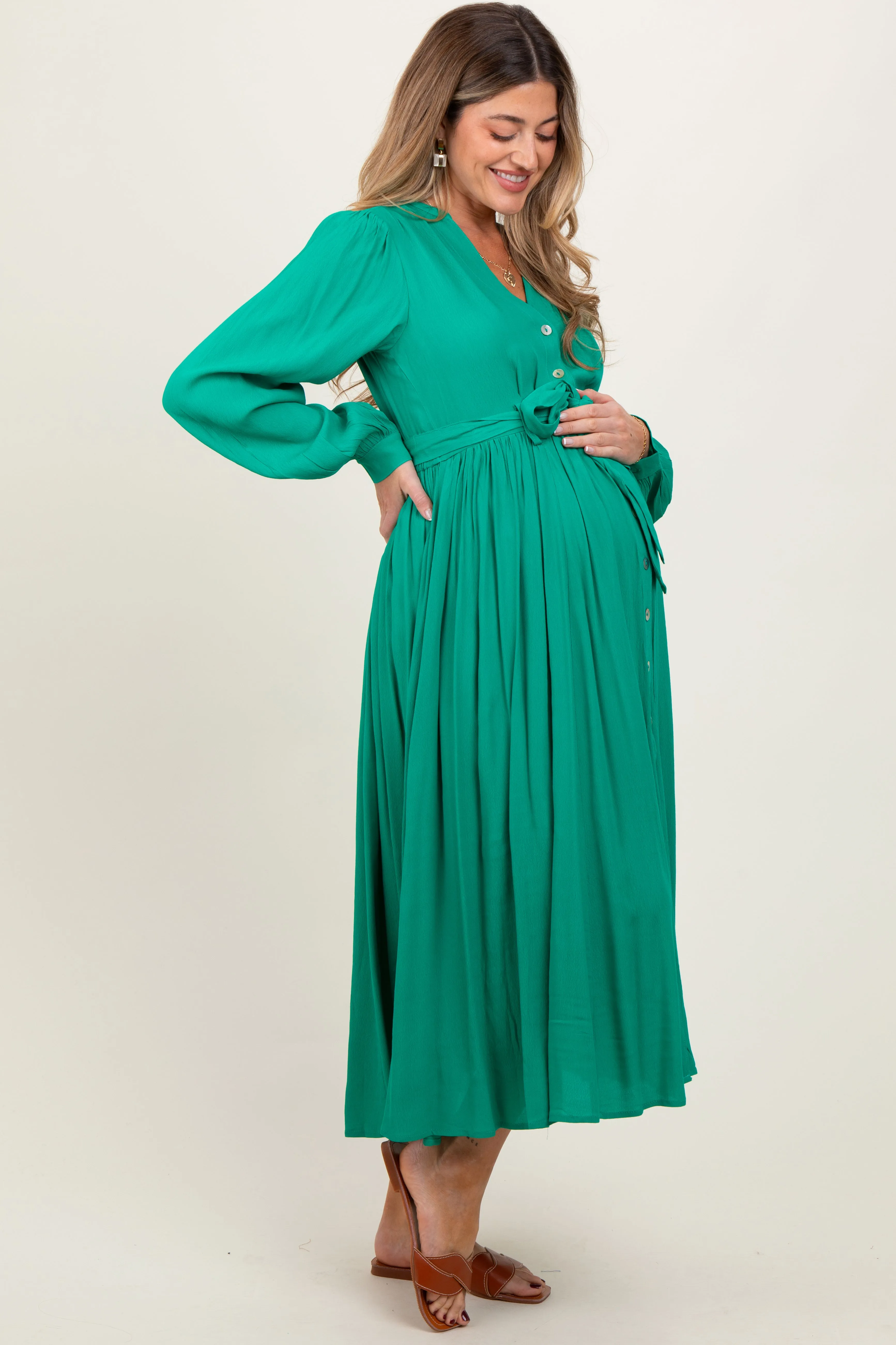 Jade Belted Long Sleeve Maternity Maxi Dress sold by Pinkblush product image thumbnail 3