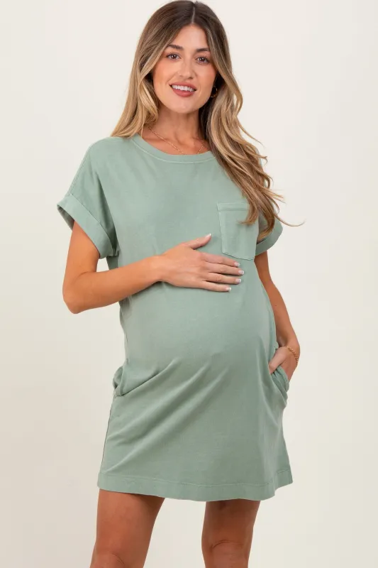 Light Olive Maternity Mini T-Shirt Dress sold by Pinkblush