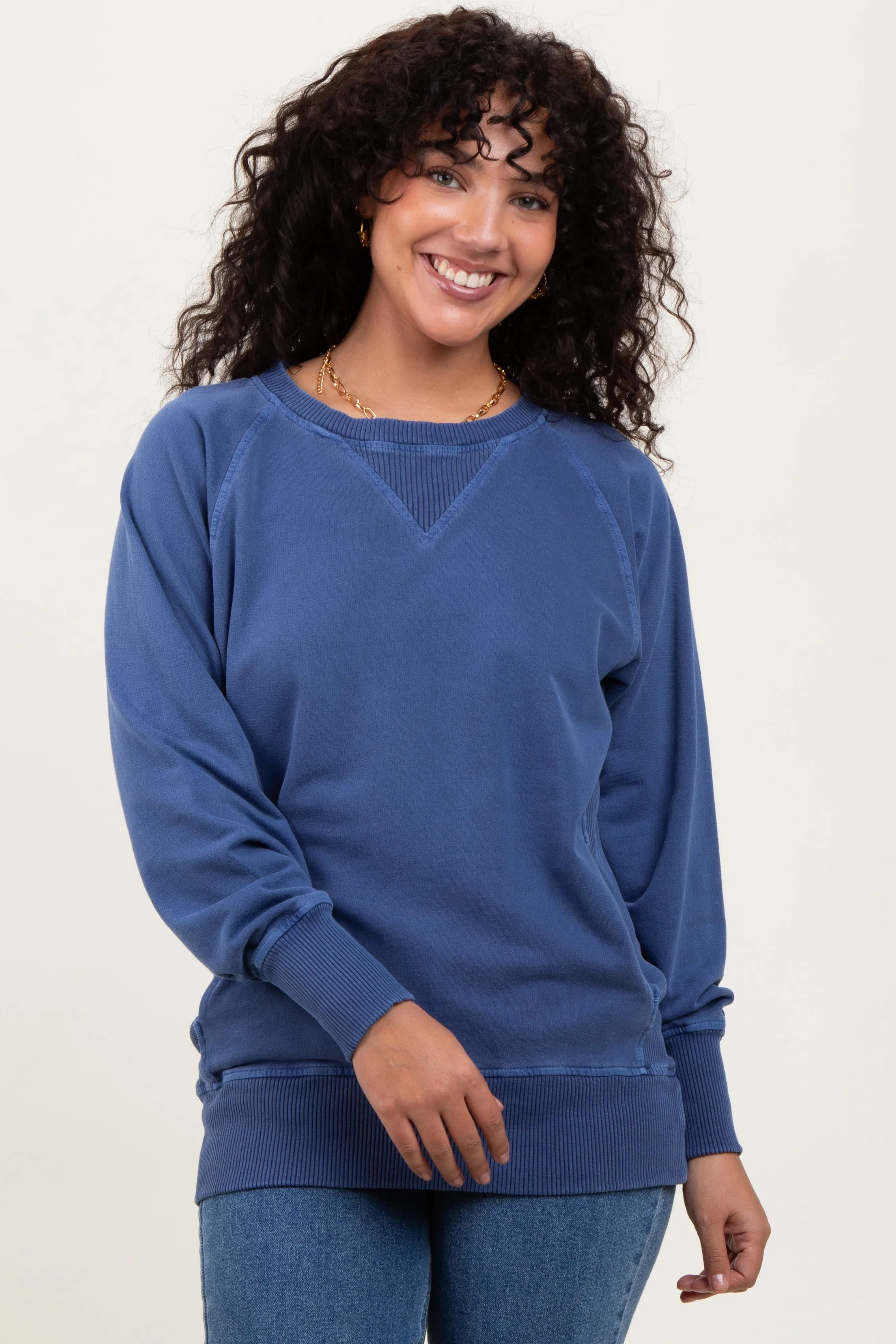 Navy Blue Vintage Wash French Terry Pullover sold by Pinkblush product image thumbnail 2