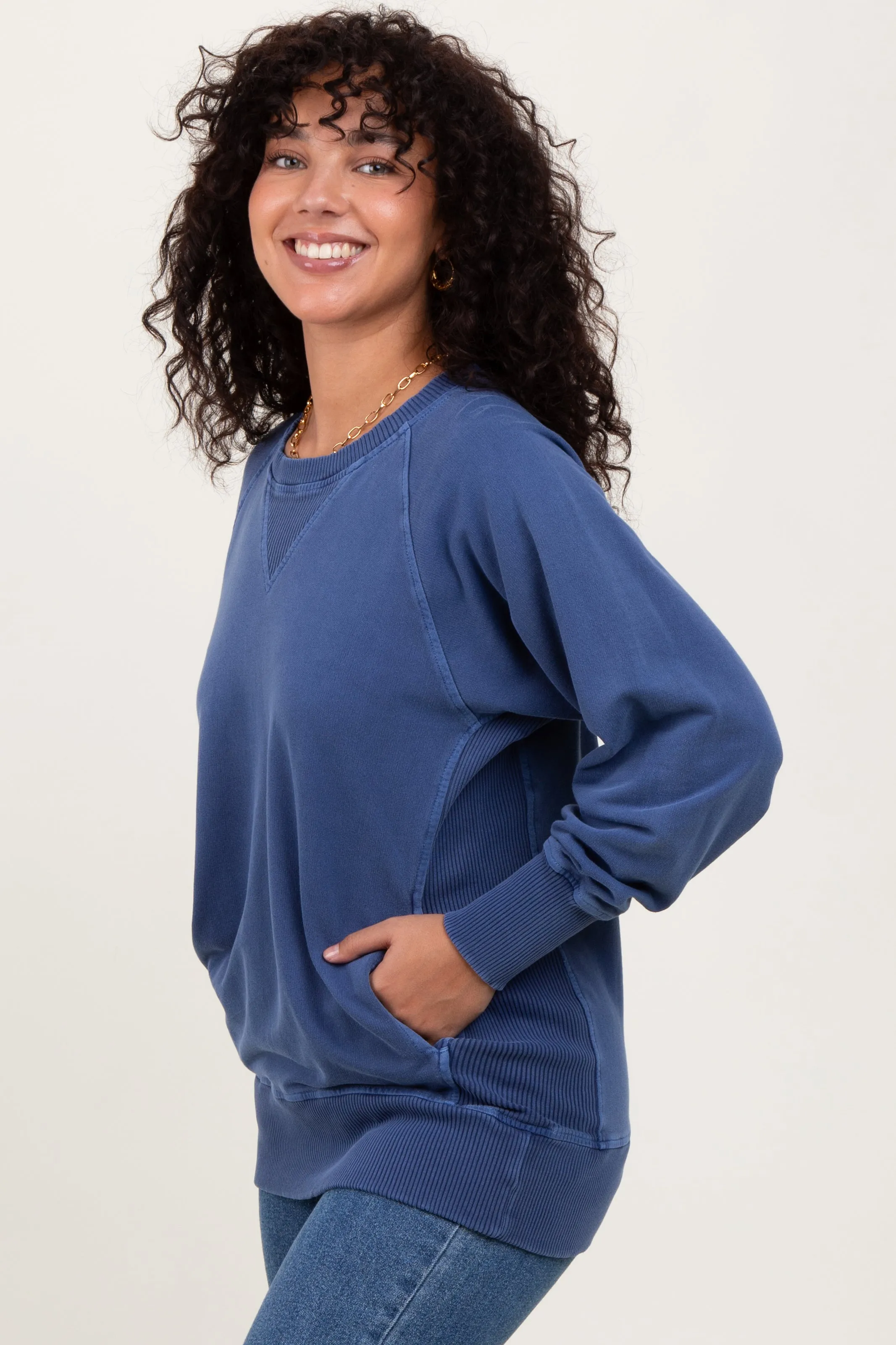 Navy Blue Vintage Wash French Terry Pullover sold by Pinkblush product image thumbnail 3