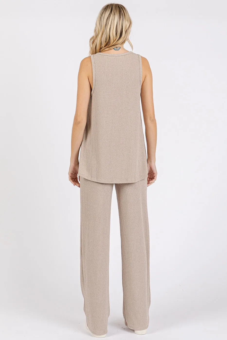 Taupe Rib Knit Tank and Pant Set sold by Pinkblush product image thumbnail 3