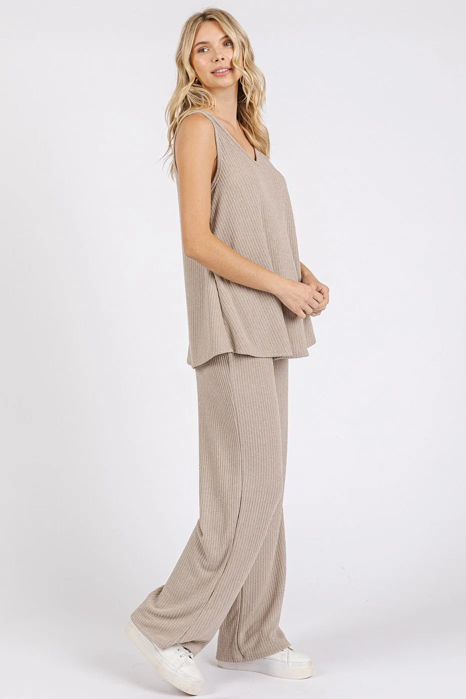 Taupe Rib Knit Tank and Pant Set sold by Pinkblush product image thumbnail 2