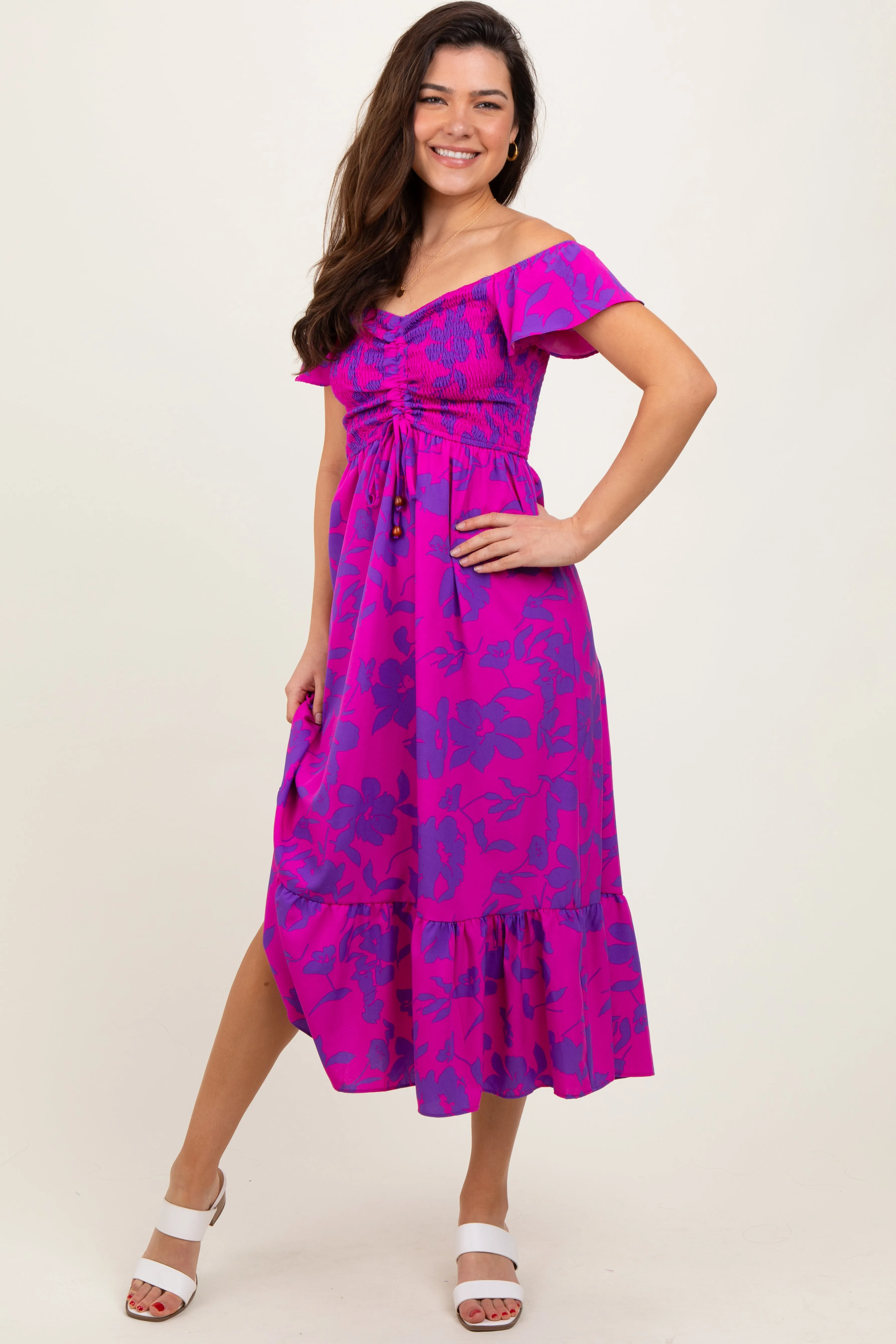 Magenta Multi Smocked Top Maxi Dress sold by Pinkblush