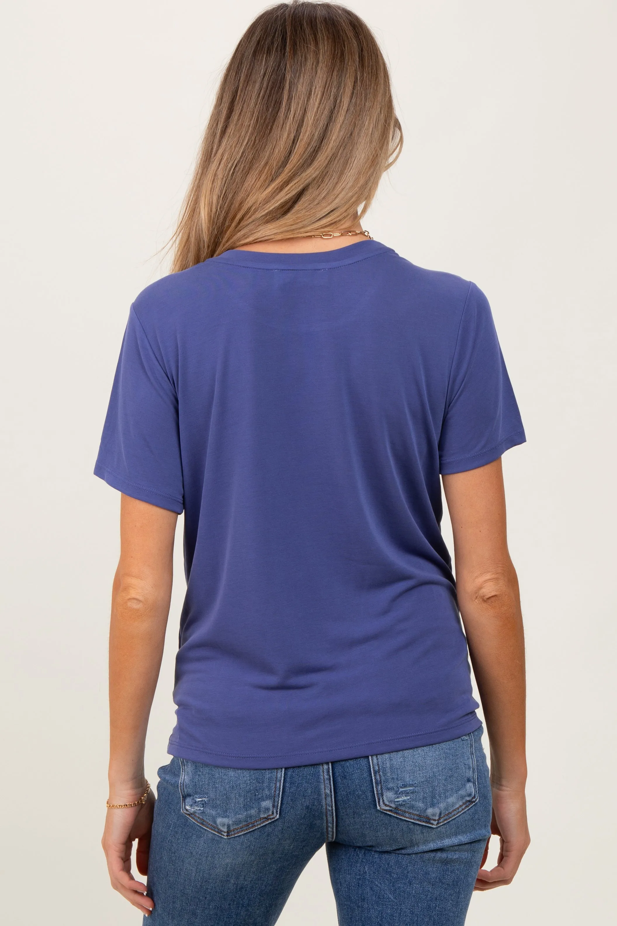 Navy Basic Round Neck Short Sleeve Maternity T-Shirt sold by Pinkblush product image thumbnail 3