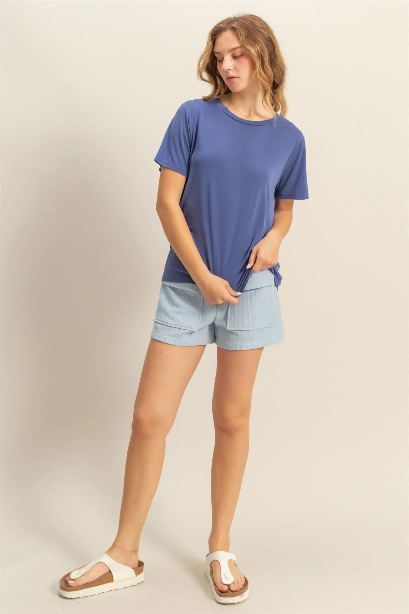 Navy Basic Round Neck Short Sleeve T-Shirt sold by Pinkblush product image thumbnail 4