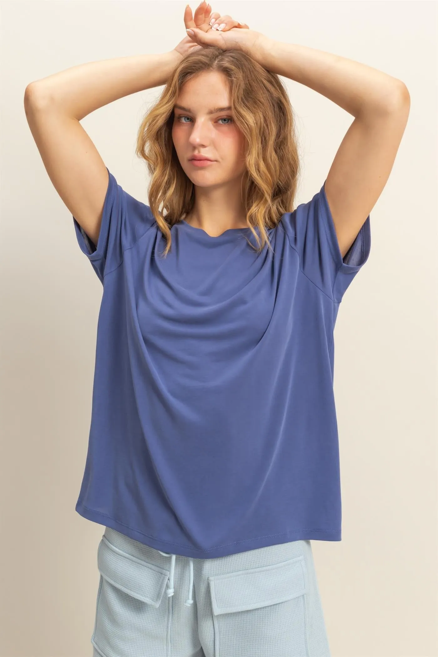 Navy Basic Round Neck Short Sleeve T-Shirt sold by Pinkblush