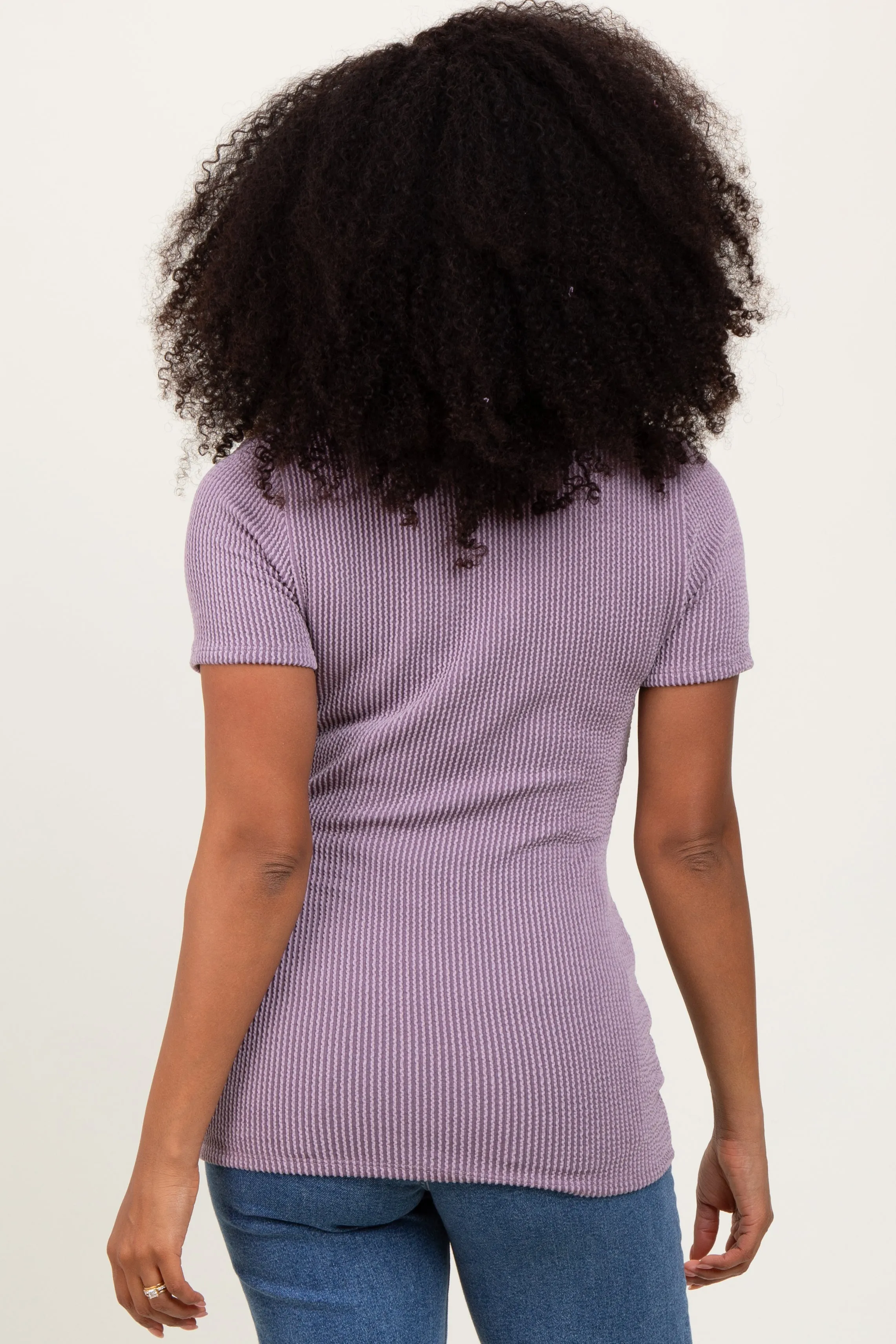 Mauve Solid Ribbed Short Sleeve Round Neck Basic Top sold by Pinkblush product image thumbnail 4