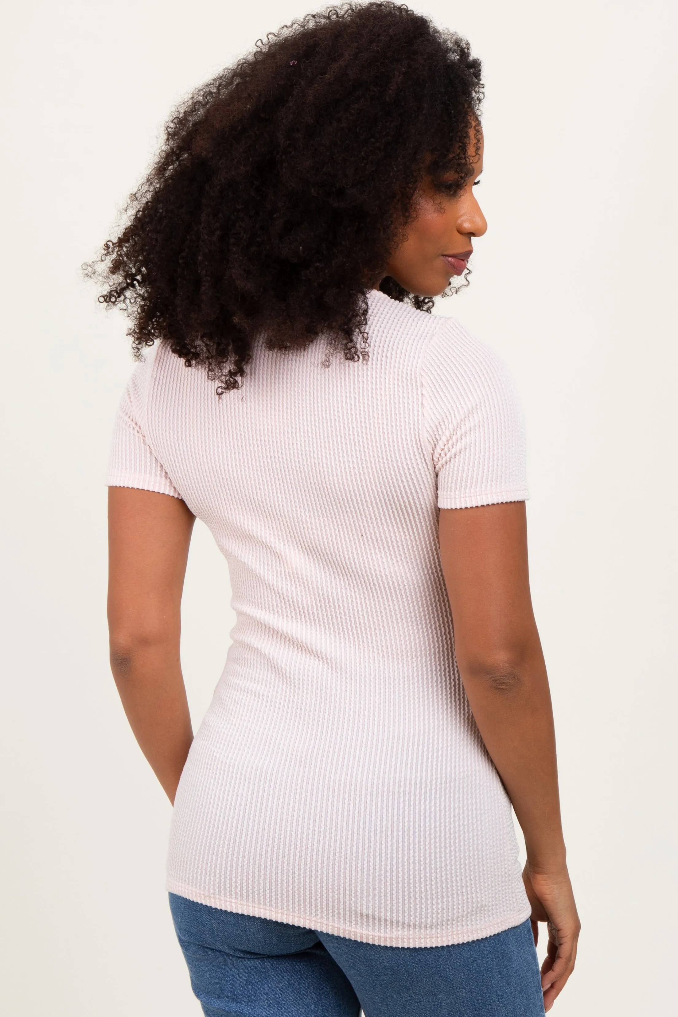 Peach Solid Ribbed Short Sleeve Round Neck Basic Top sold by Pinkblush product image thumbnail 3