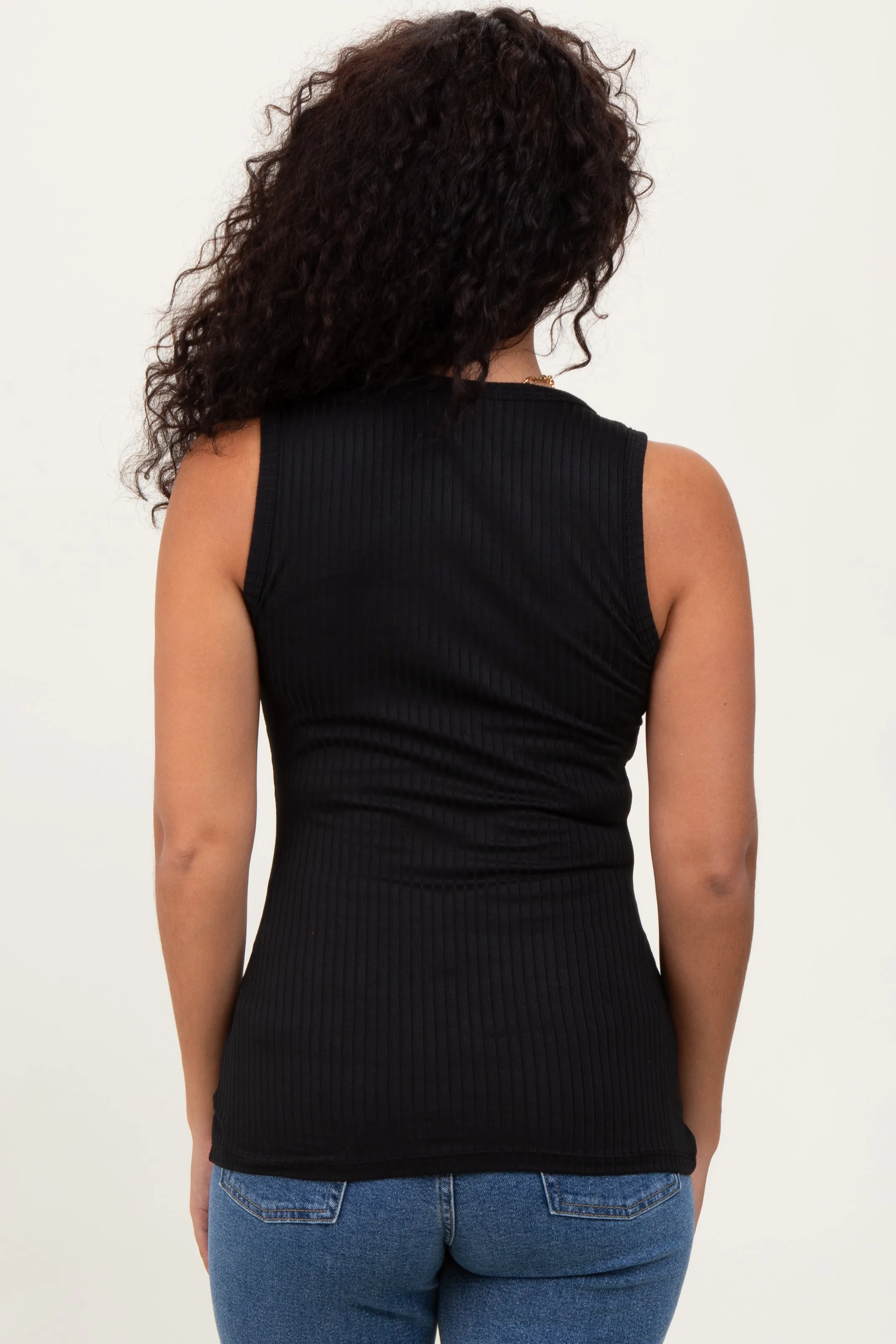 Black Solid Ribbed V-Neck Tank Top sold by Pinkblush product image thumbnail 4
