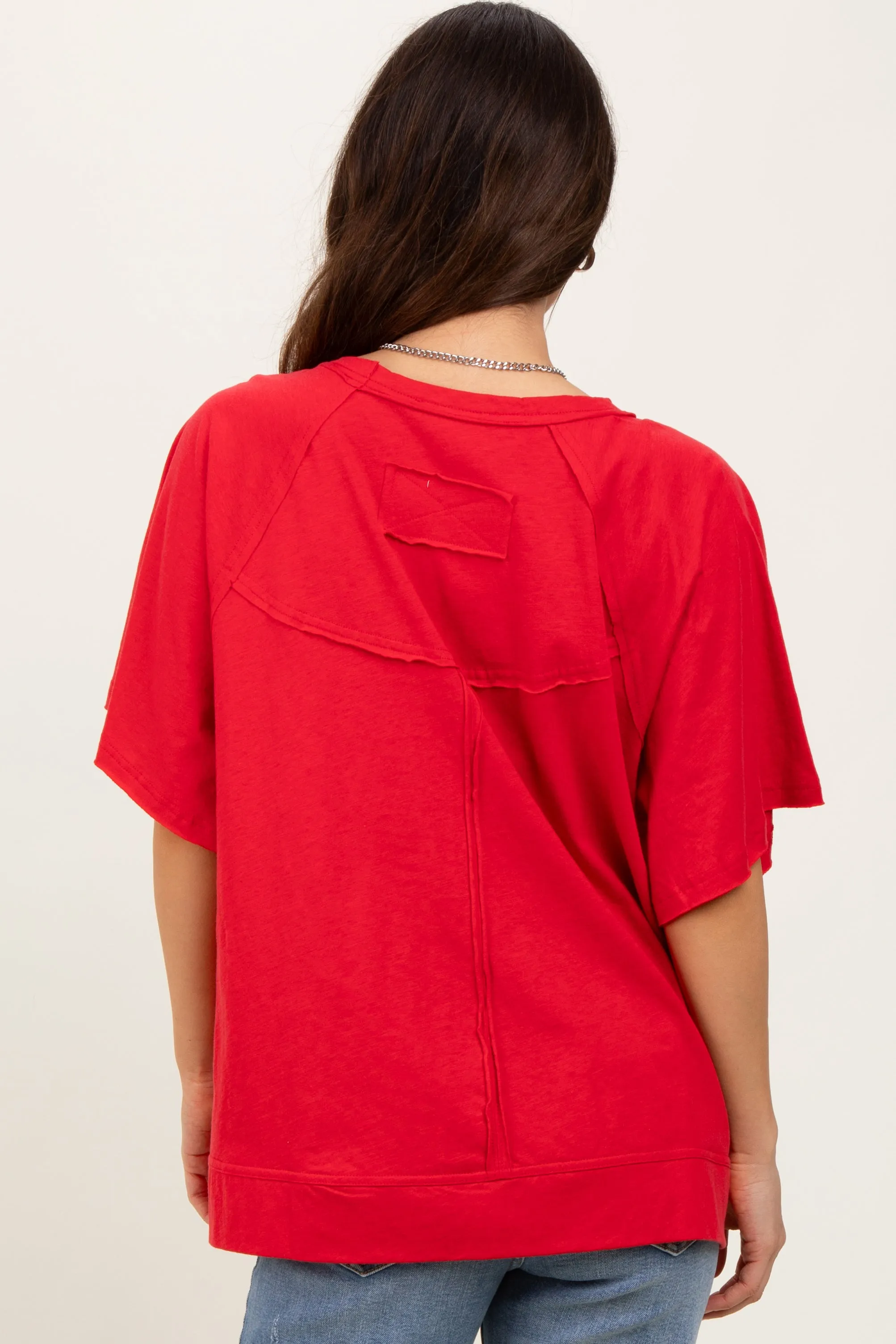 Red Oversized Raw Hem Short Sleeve Tee sold by Pinkblush product image thumbnail 4