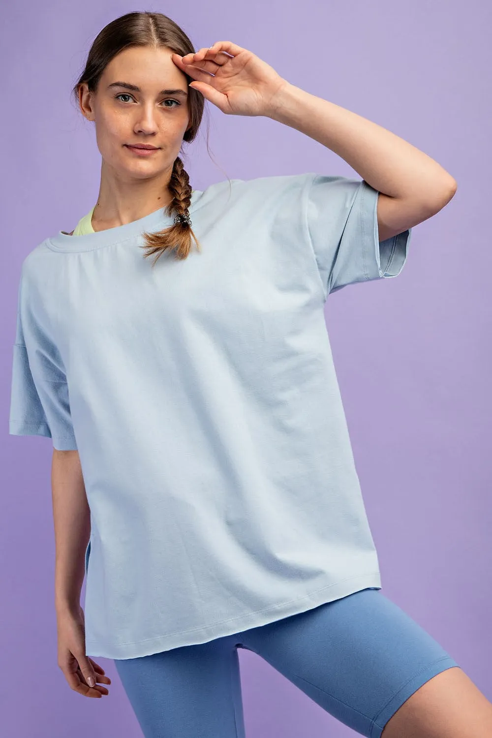 Light Blue Oversized V-Neck Side Slit Maternity Tee sold by Pinkblush product image thumbnail 4
