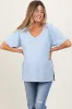 Light Blue Oversized V-Neck Side Slit Maternity Tee sold by Pinkblush