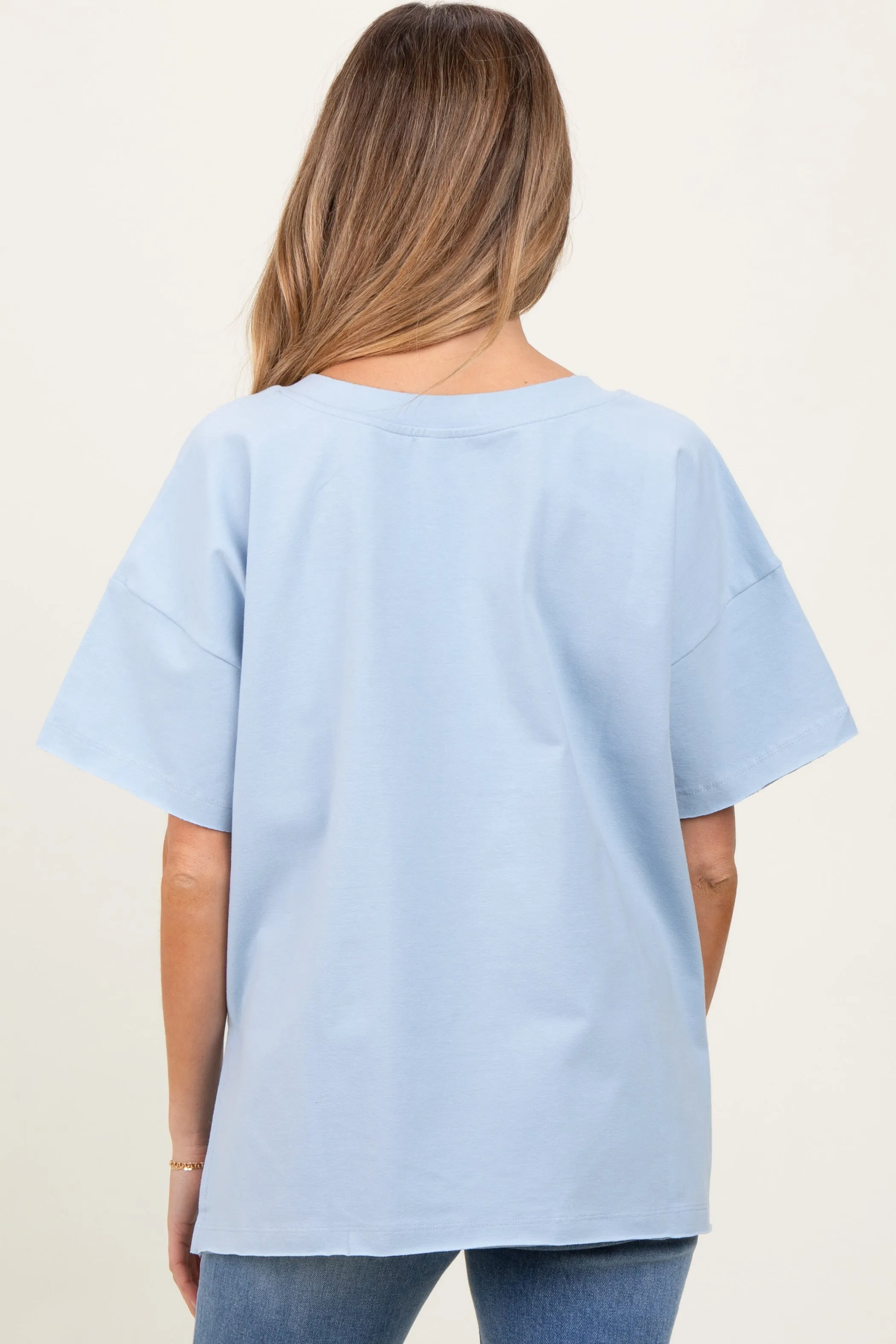 Light Blue Oversized V-Neck Side Slit Maternity Tee sold by Pinkblush product image thumbnail 3