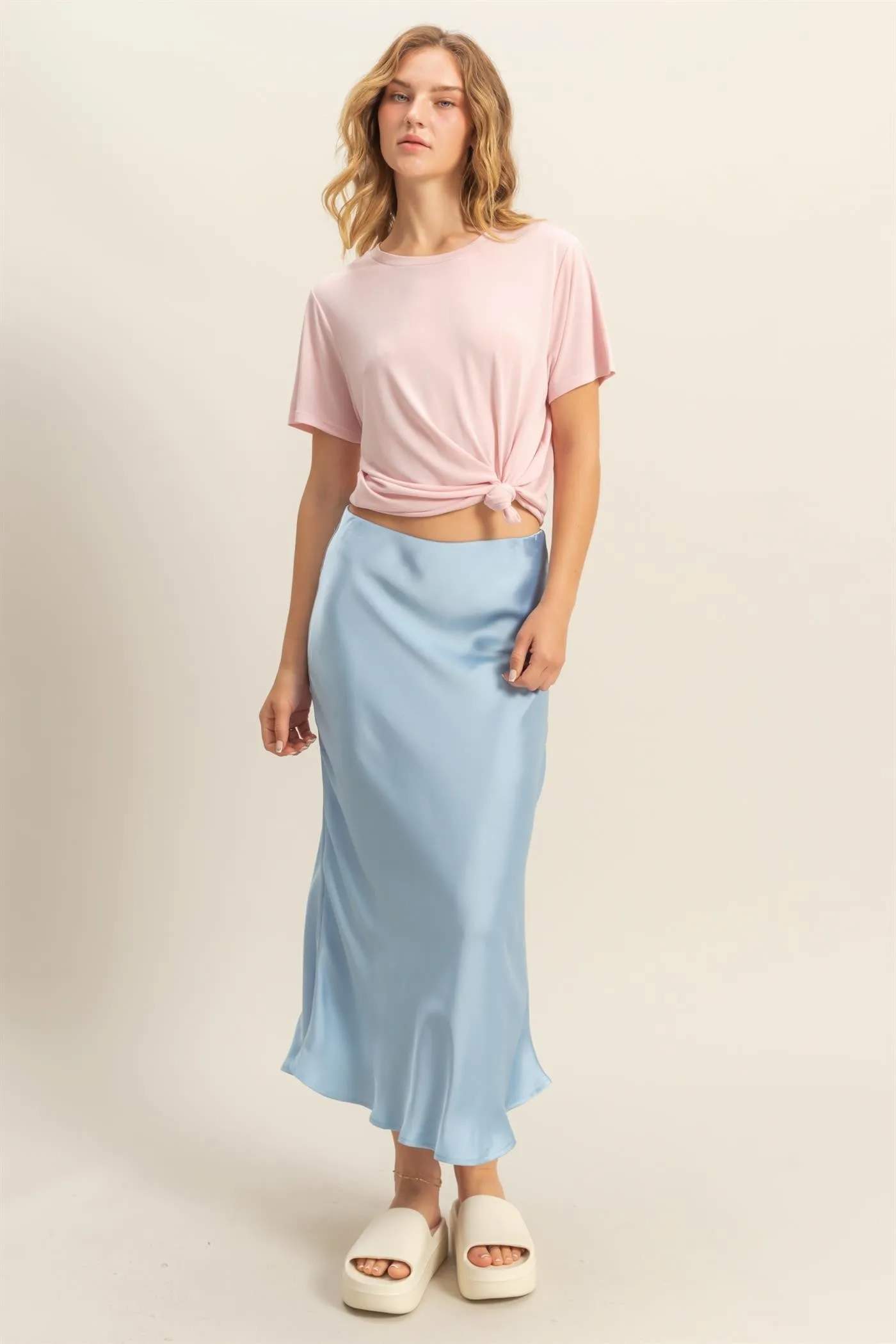 Light Pink Basic Round Neck Short Sleeve T-Shirt sold by Pinkblush