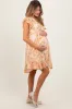 Orange Floral Chiffon Ruffle Short Sleeve Maternity Dress sold by Pinkblush