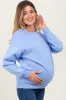 Light Blue Basic Fleece Crewneck Maternity Sweatshirt sold by Pinkblush