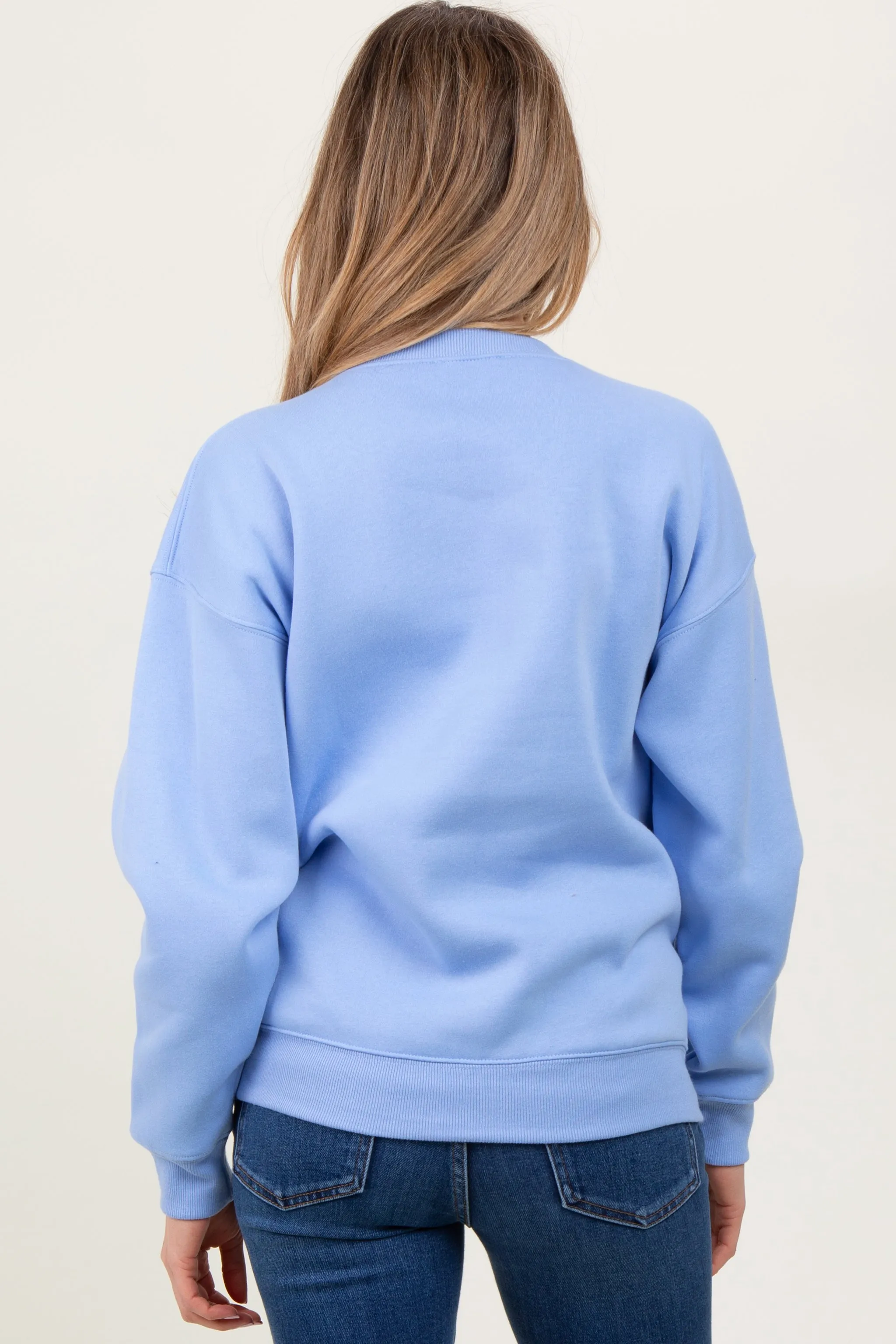 Light Blue Basic Fleece Crewneck Maternity Sweatshirt sold by Pinkblush product image thumbnail 4