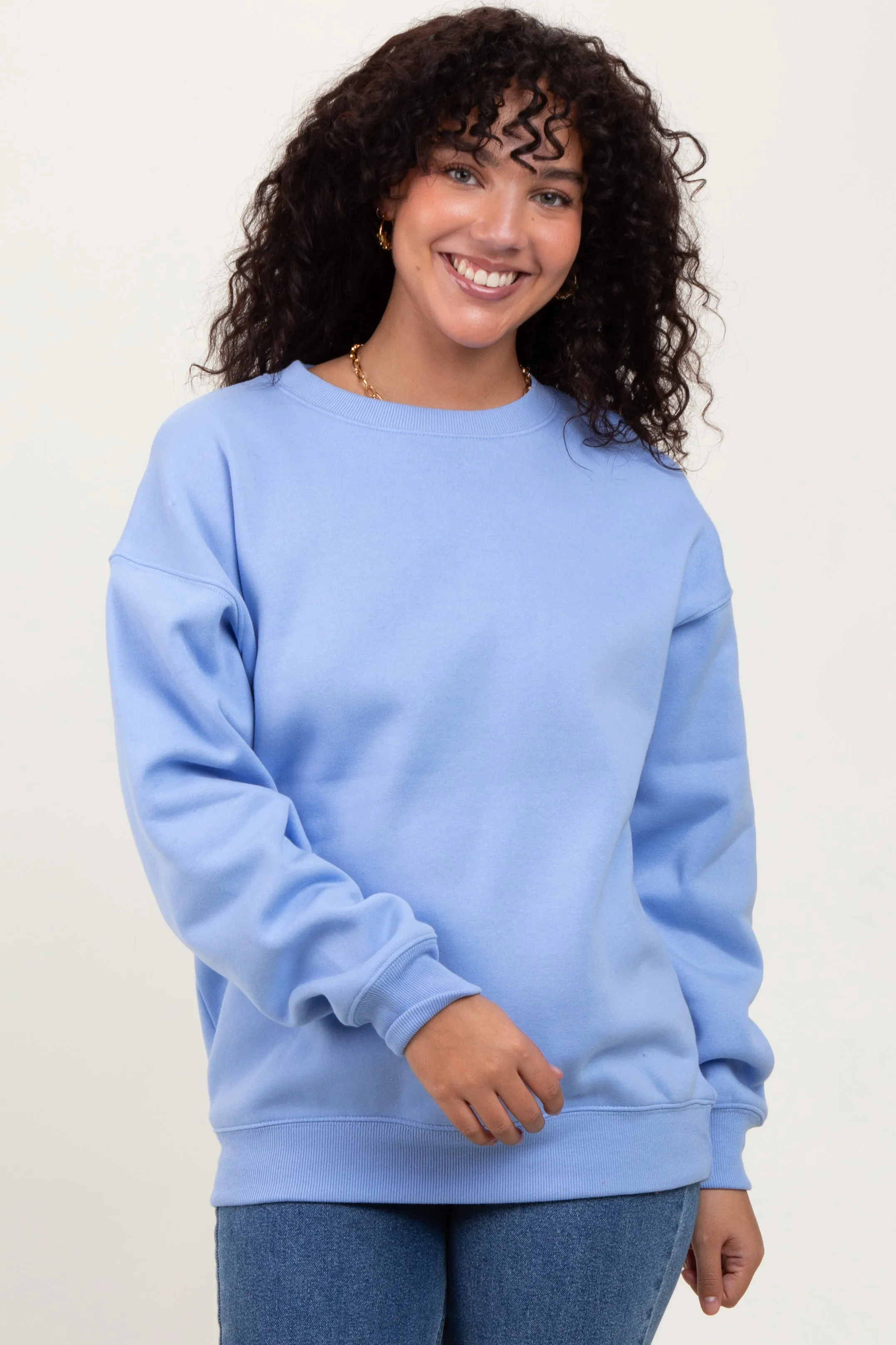 Light Blue Basic Fleece Crewneck Maternity Sweatshirt sold by Pinkblush product image thumbnail 5