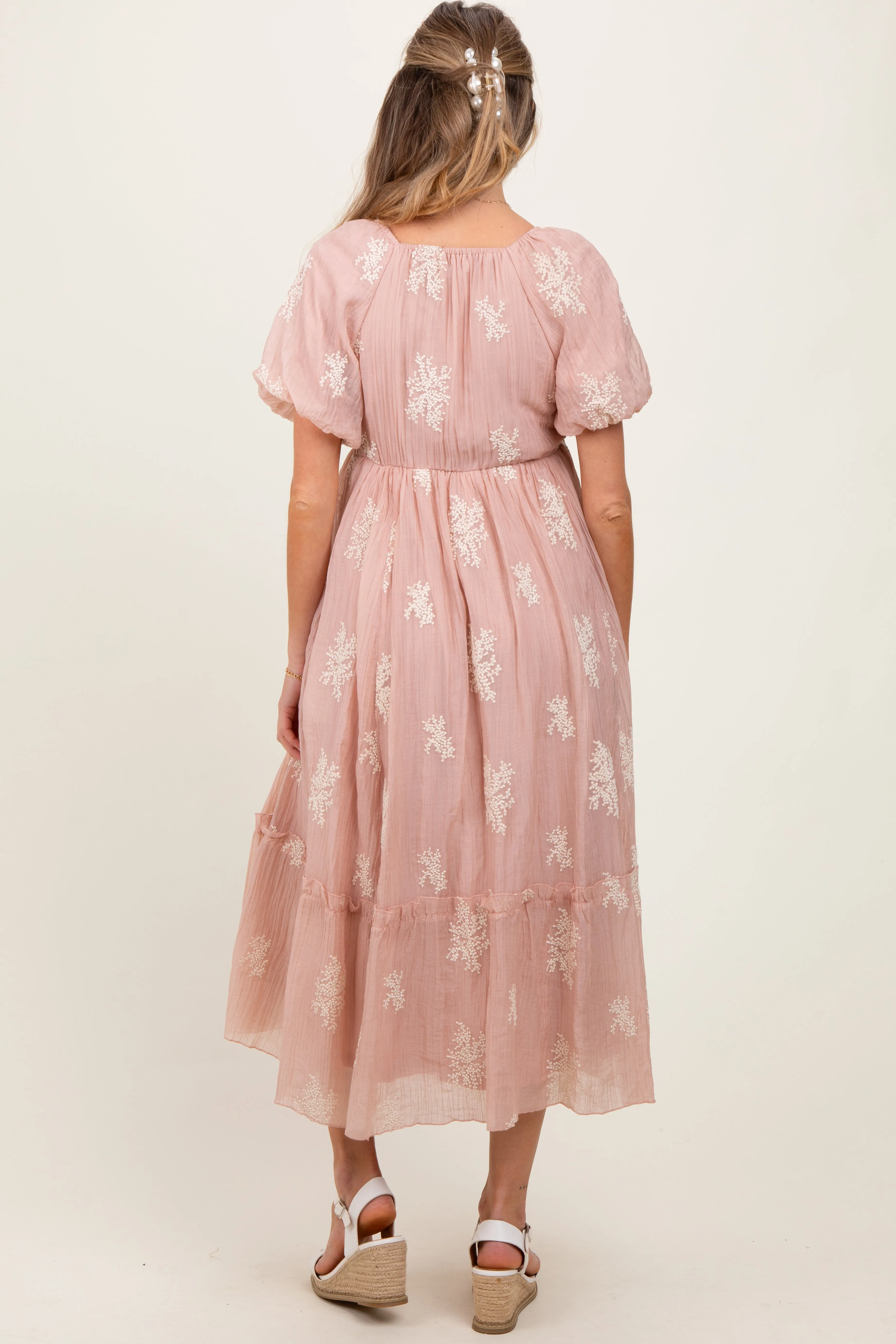 Salmon Floral Print Ruffle Hem Maternity Midi Dress sold by Pinkblush product image thumbnail 3