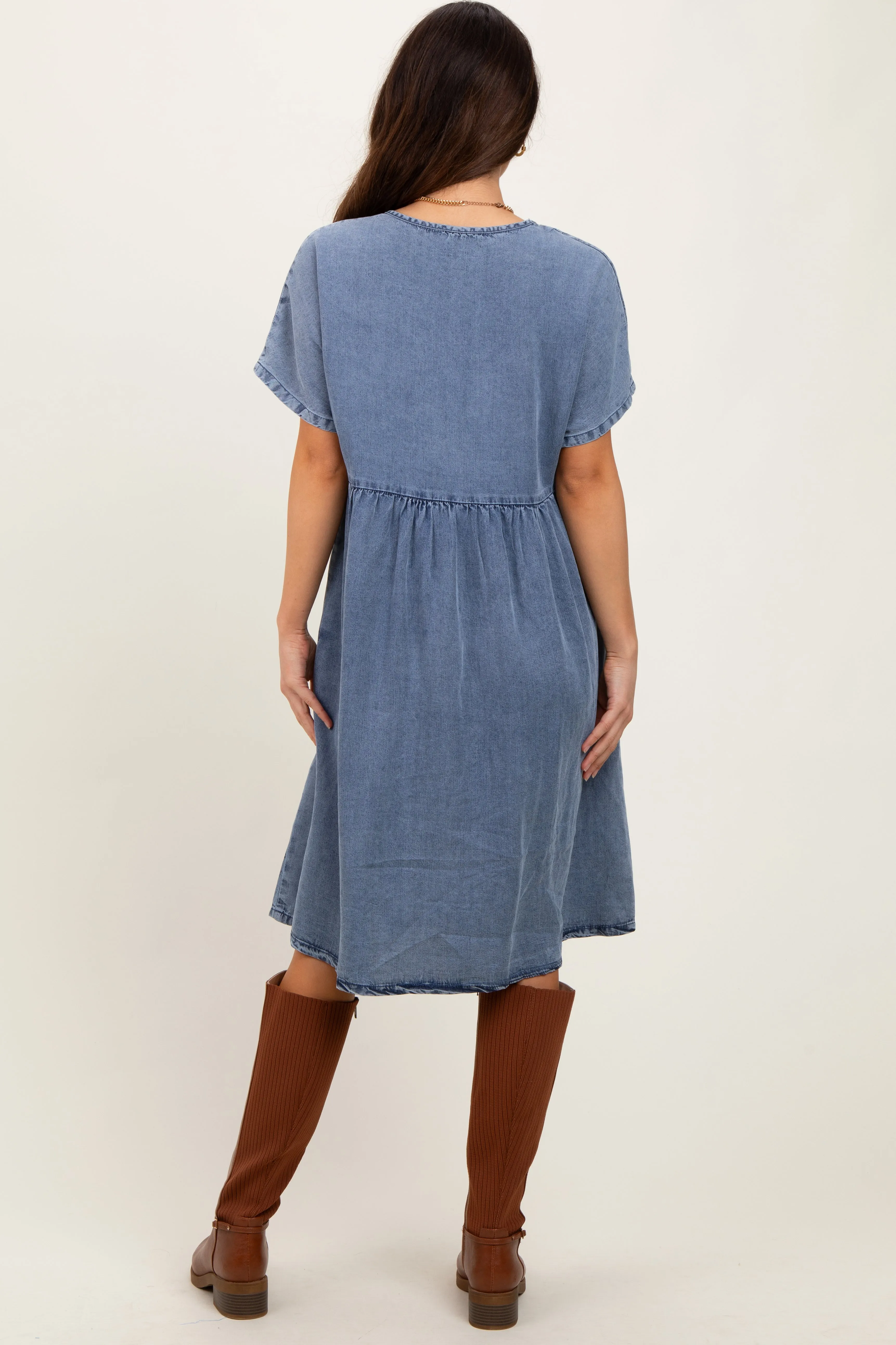 Blue Denim V-Neck Short Sleeve Dress sold by Pinkblush product image thumbnail 3