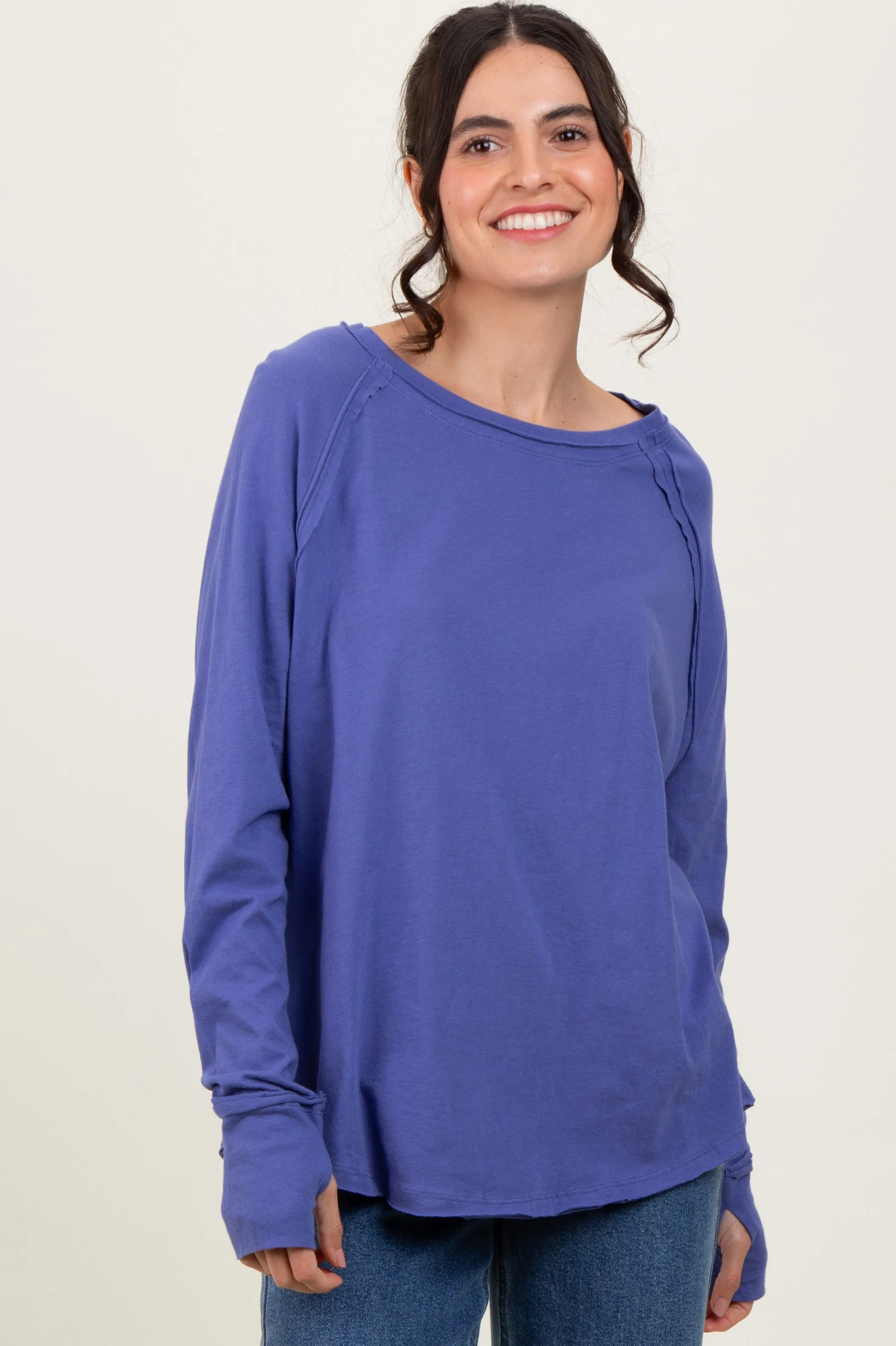 Periwinkle Exposed Seam Long Sleeve Top sold by Pinkblush