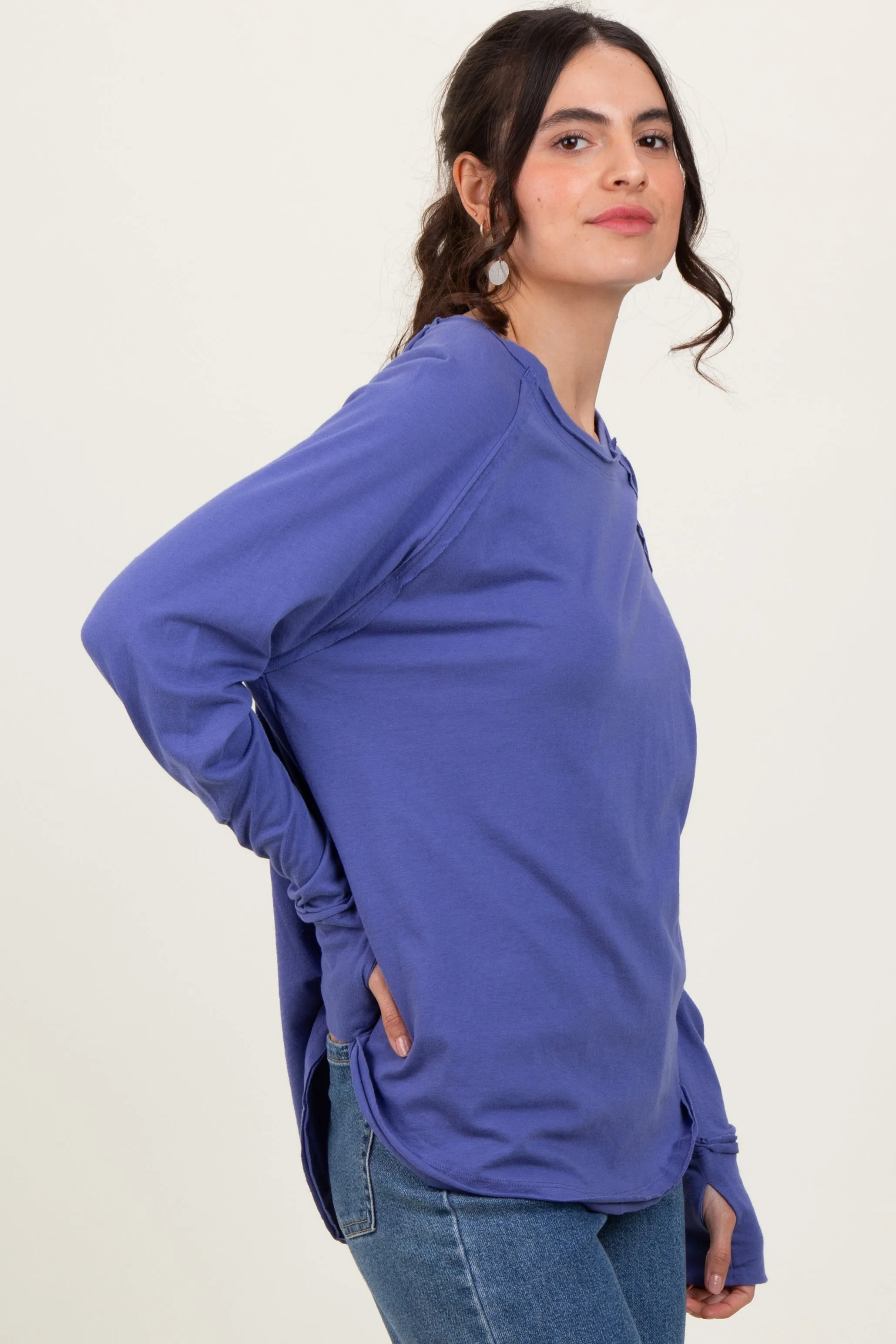Periwinkle Exposed Seam Long Sleeve Top sold by Pinkblush product image thumbnail 2