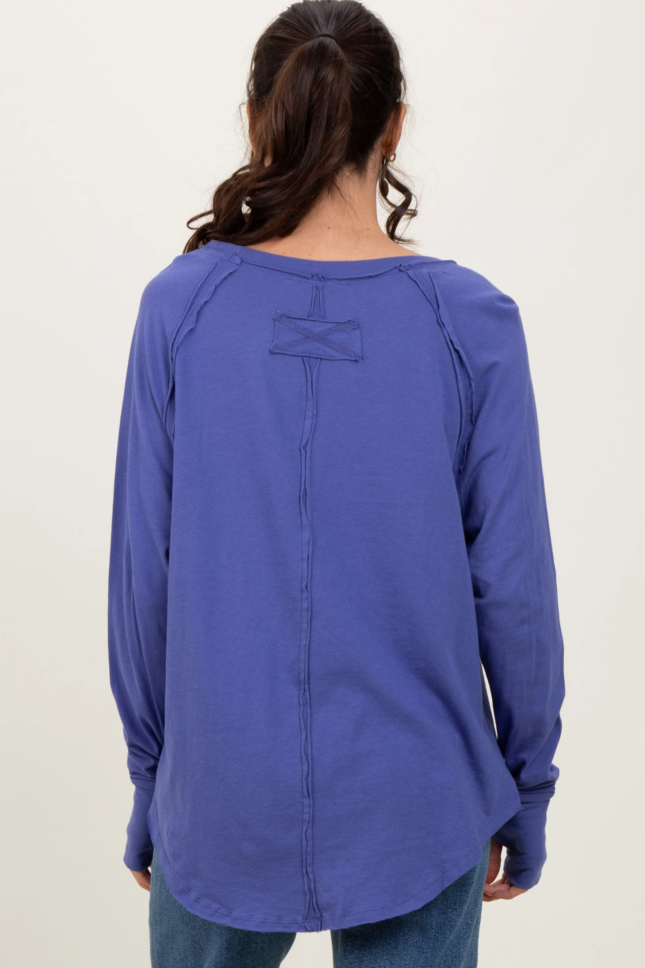 Periwinkle Exposed Seam Long Sleeve Top sold by Pinkblush product image thumbnail 3