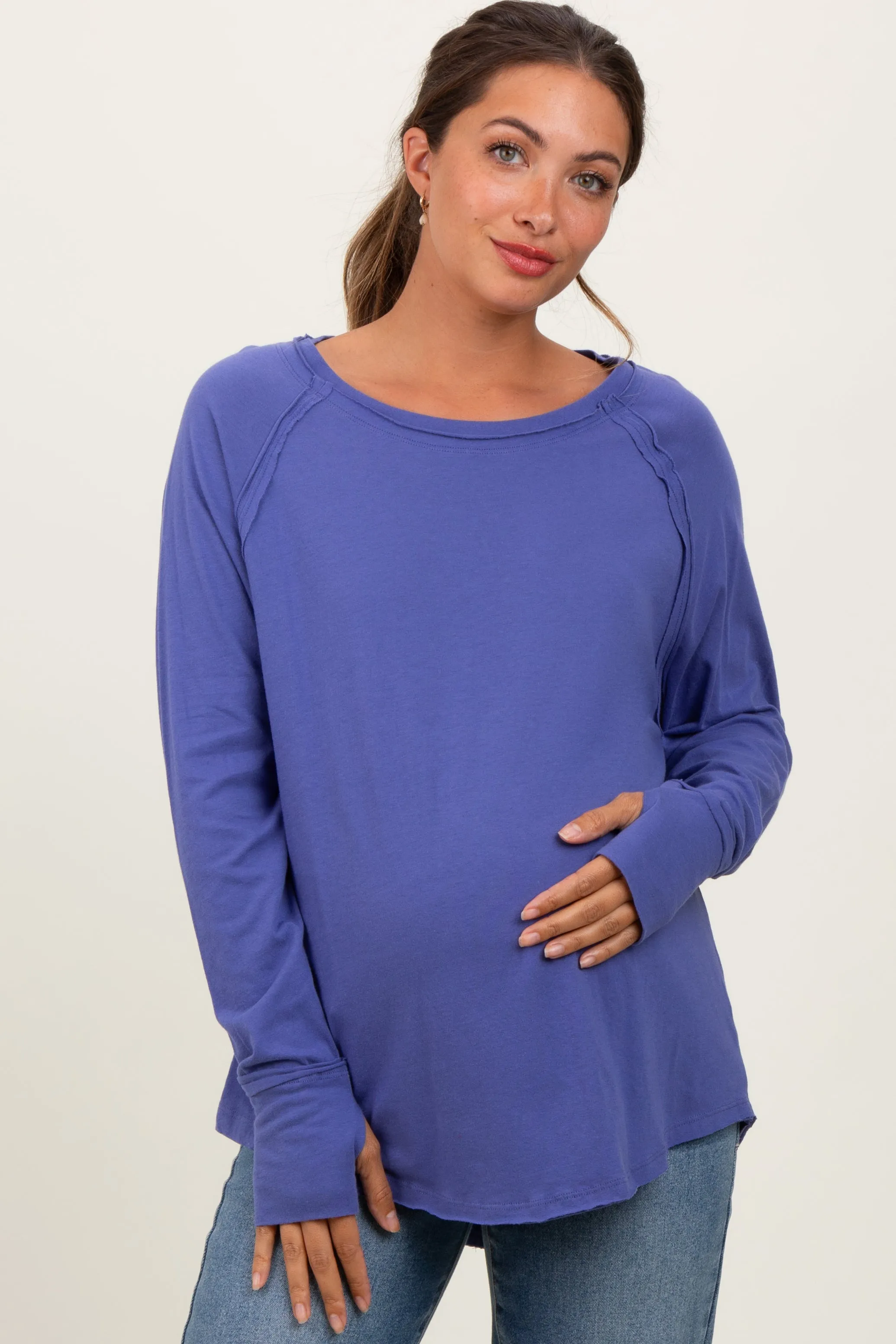 Periwinkle Exposed Seam Long Sleeve Maternity Top sold by Pinkblush product image thumbnail 2