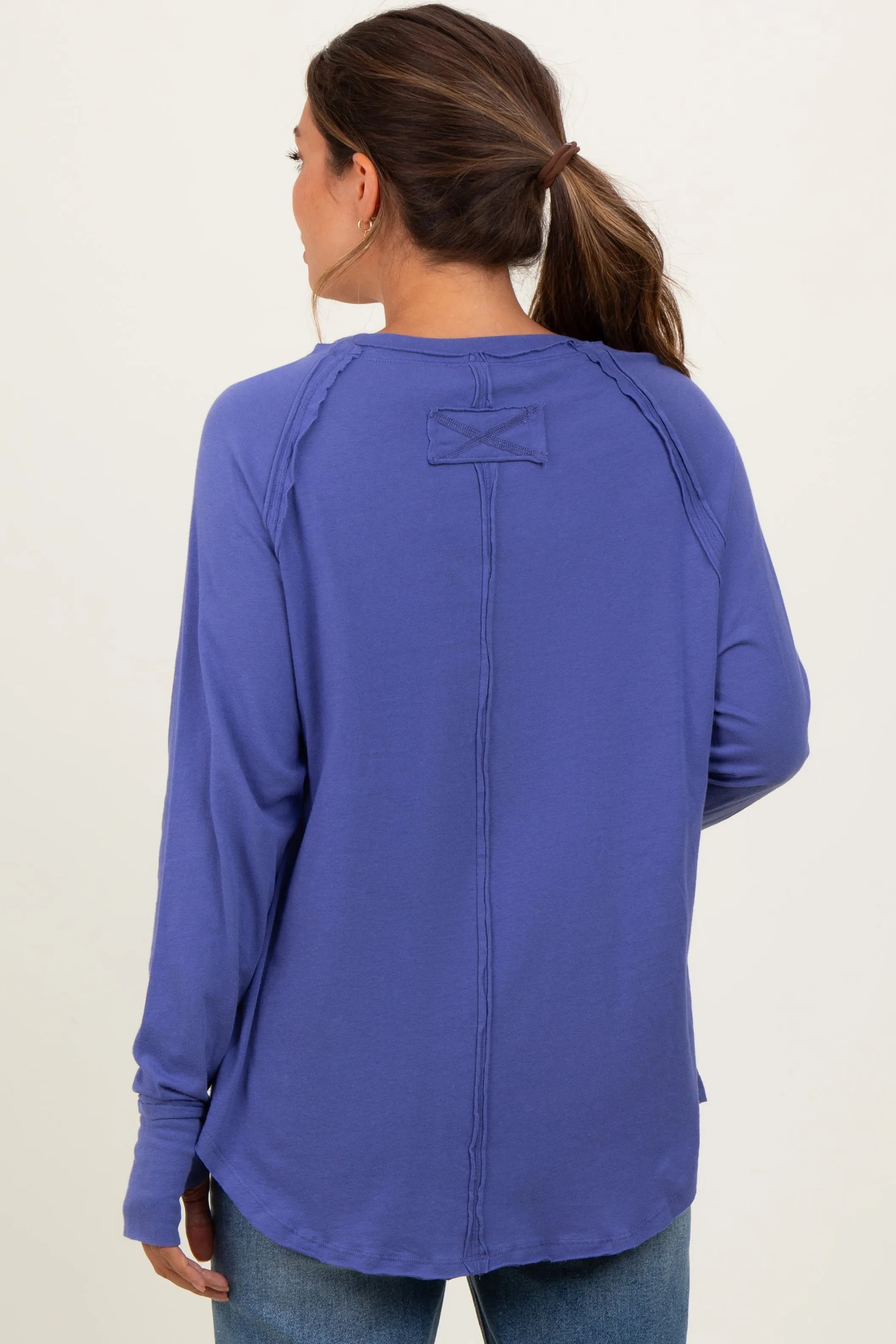 Periwinkle Exposed Seam Long Sleeve Maternity Top sold by Pinkblush product image thumbnail 4