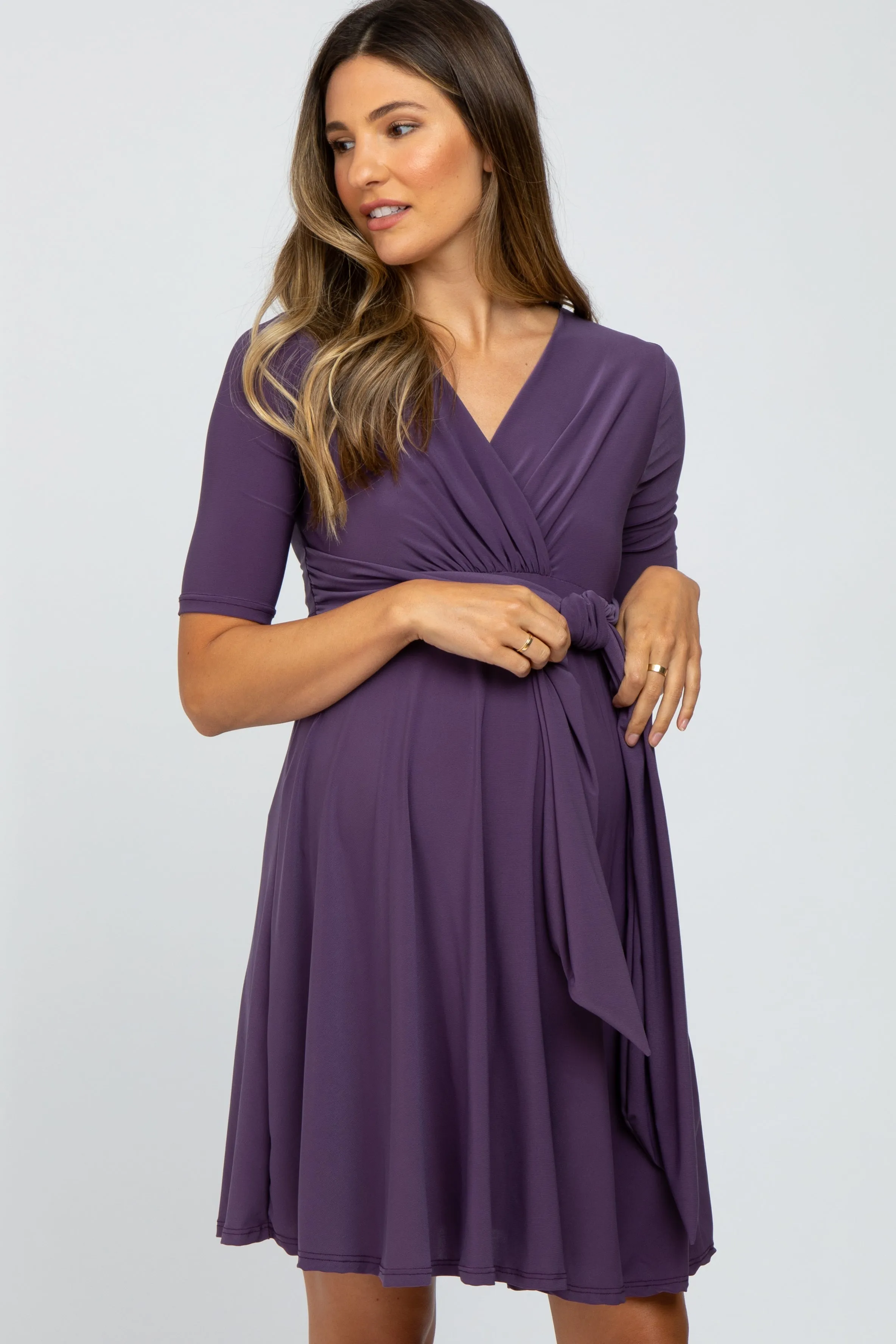 Plum Waist Tie Maternity Nursing Dress sold by Pinkblush product image thumbnail 4