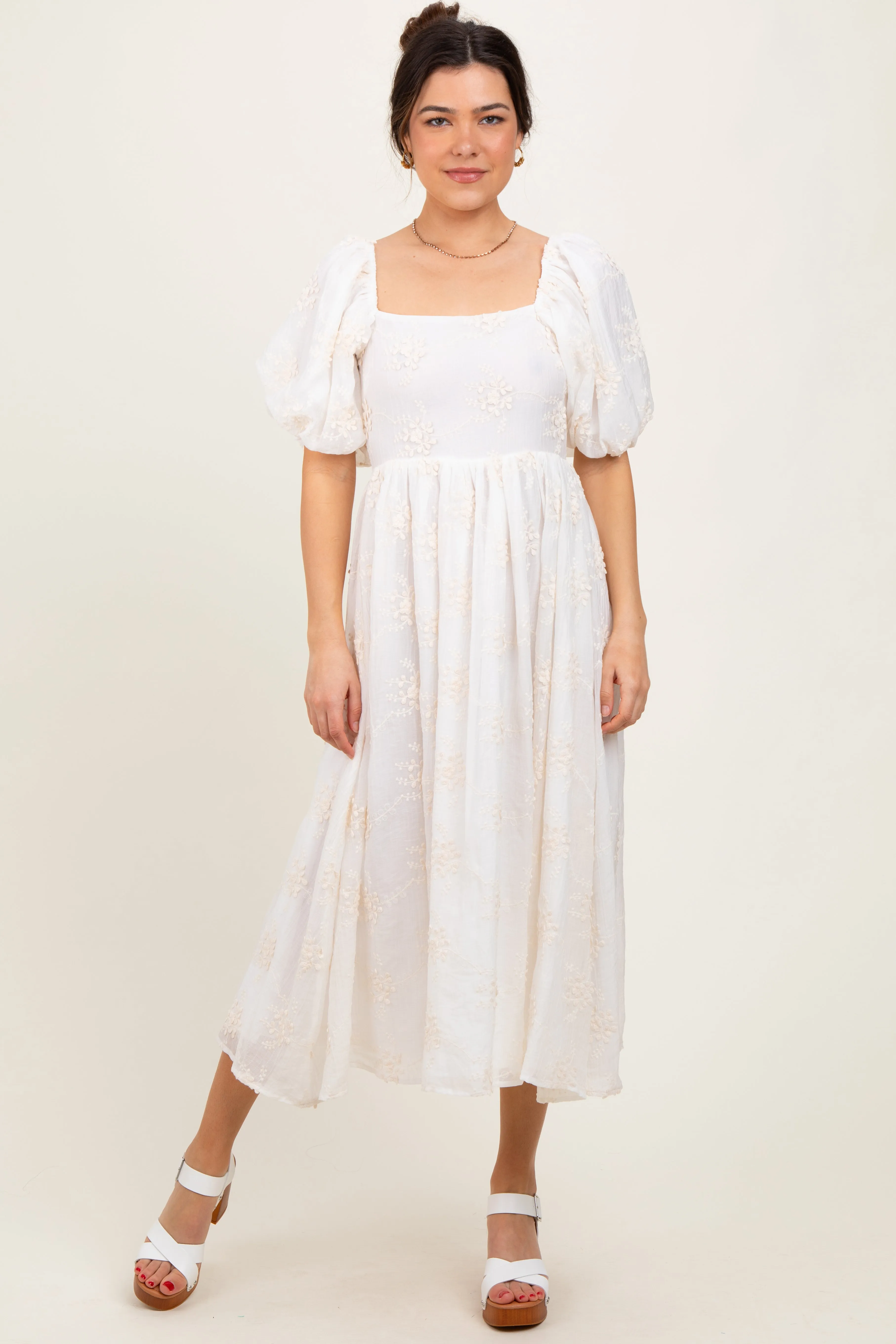 White Textured Midi Dress sold by Pinkblush