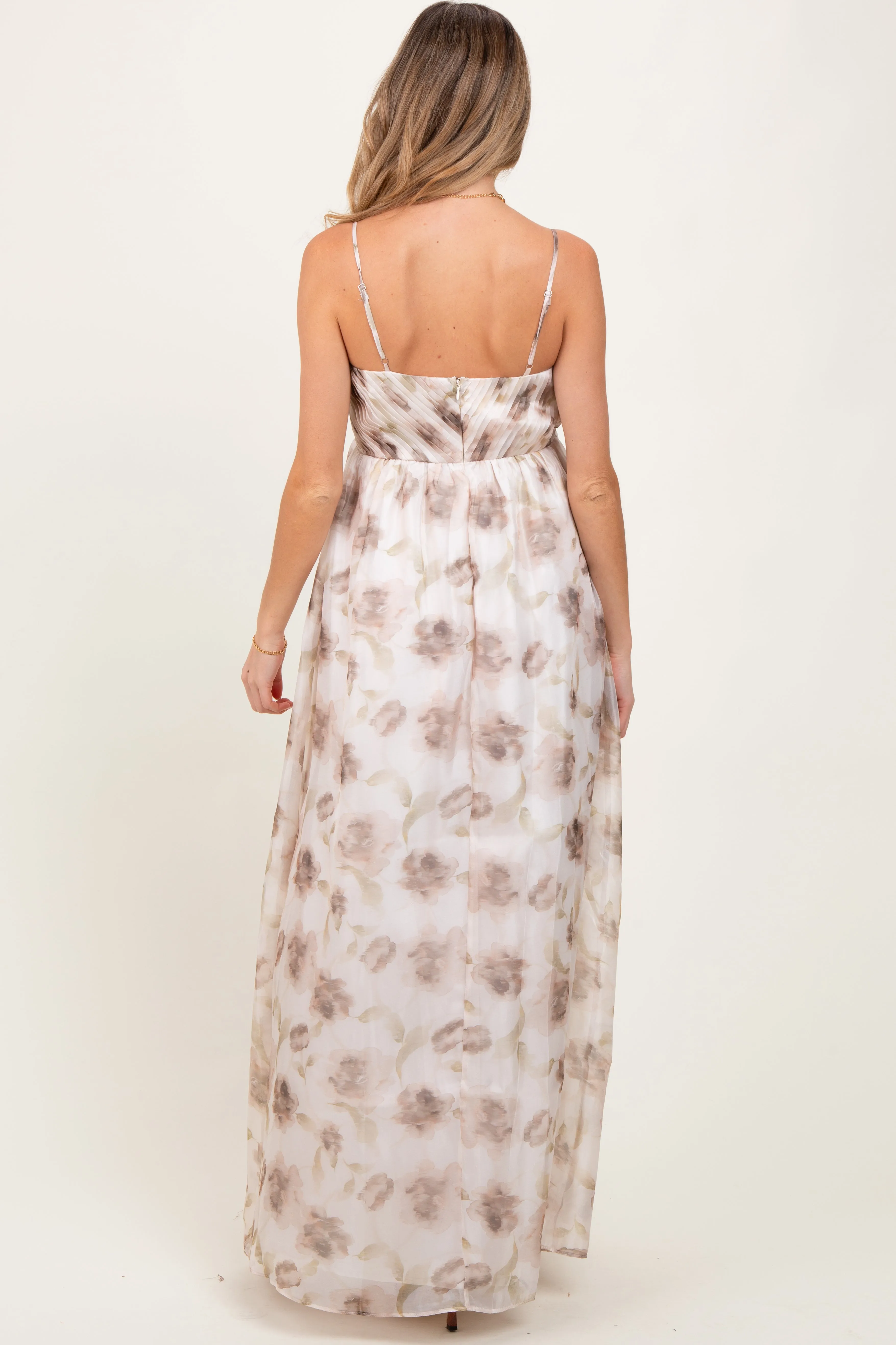 Taupe Multi Floral Print Sleeveless Maternity Maxi Dress sold by Pinkblush product image thumbnail 4