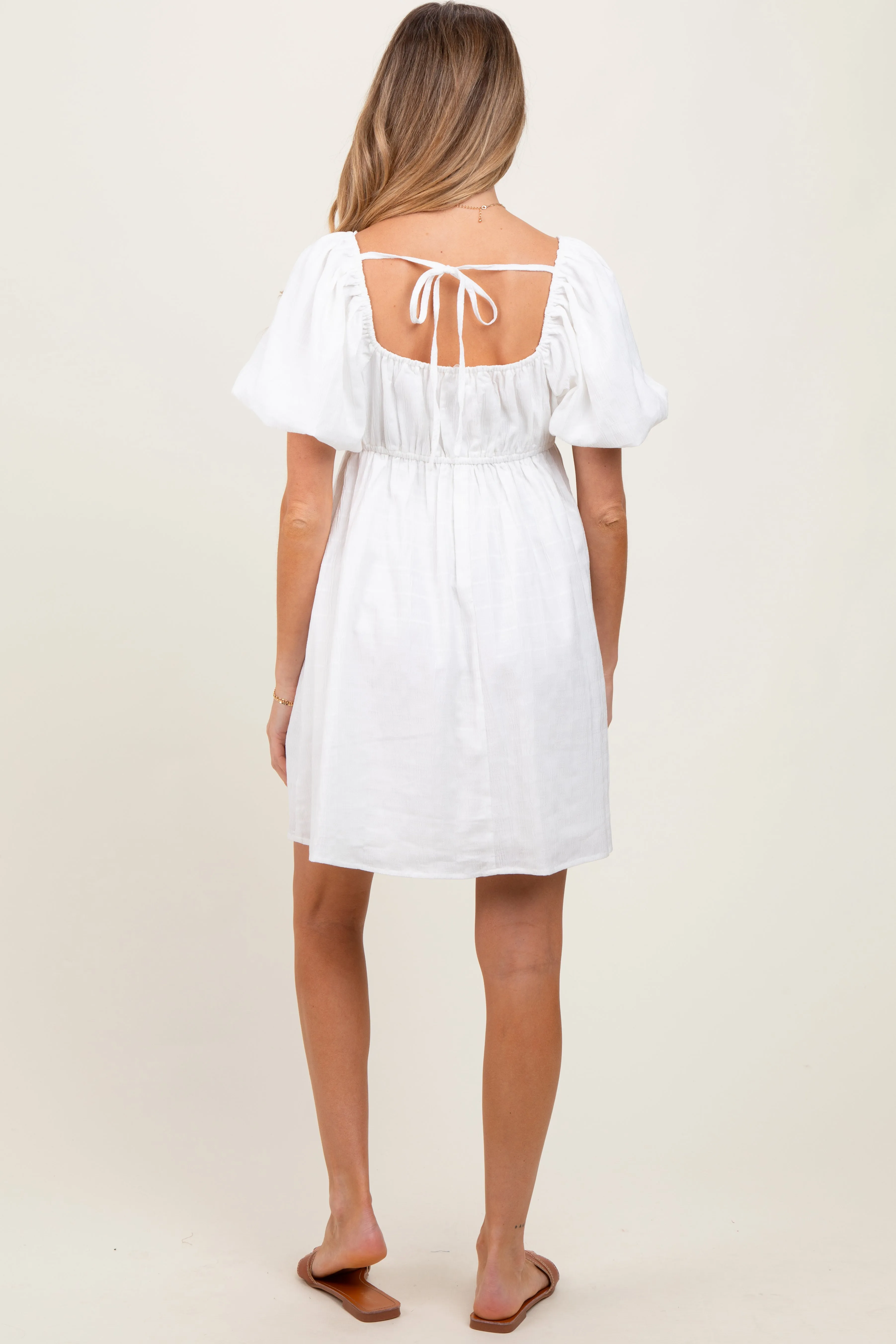 White Textured Bubble Sleeve Maternity Mini Dress sold by Pinkblush product image thumbnail 4